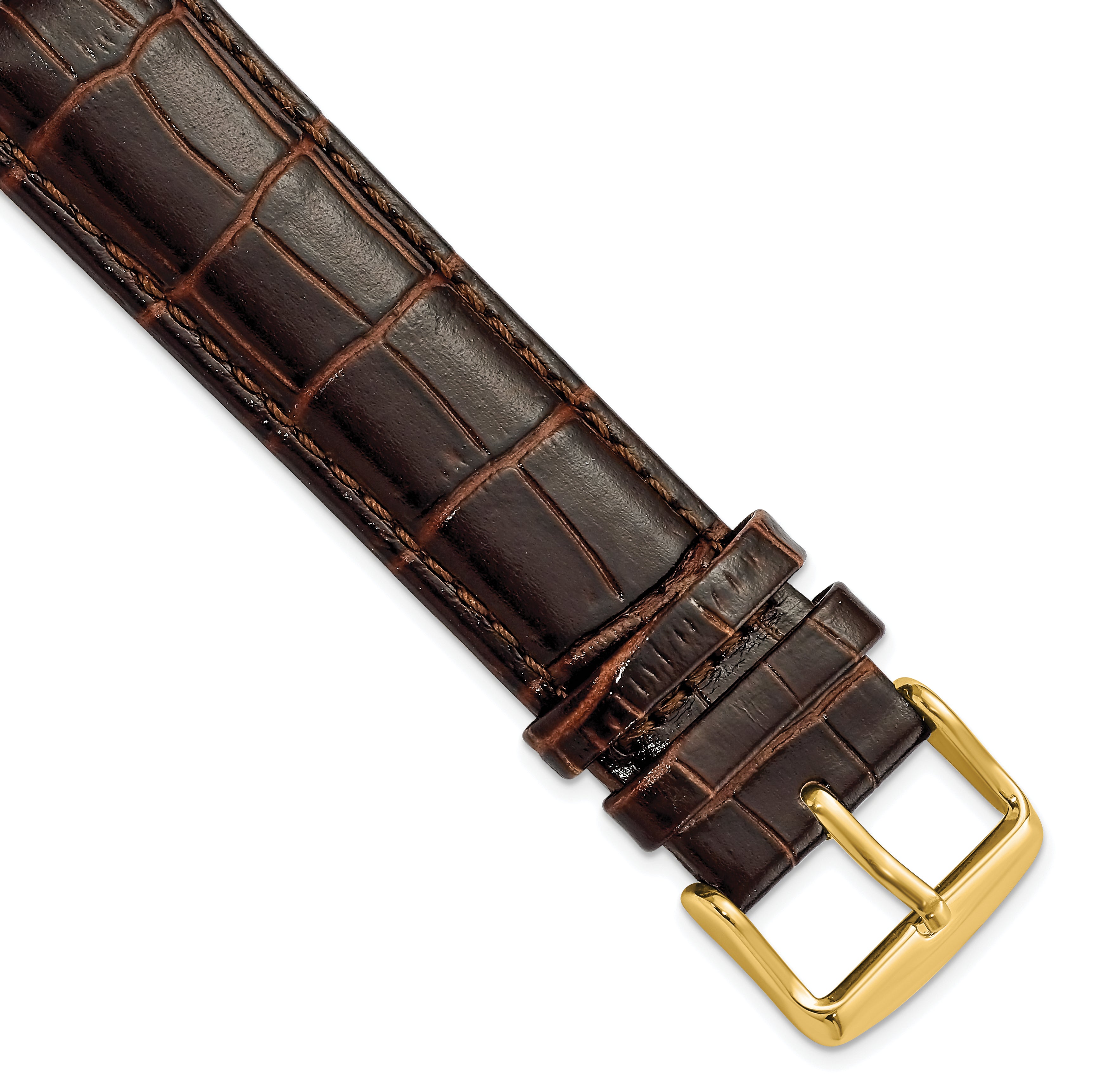 DeBeer 22mm Long Dark Brown Crocodile Grain Chronograph Leather with Gold-tone Buckle 8.5 inch Watch Band