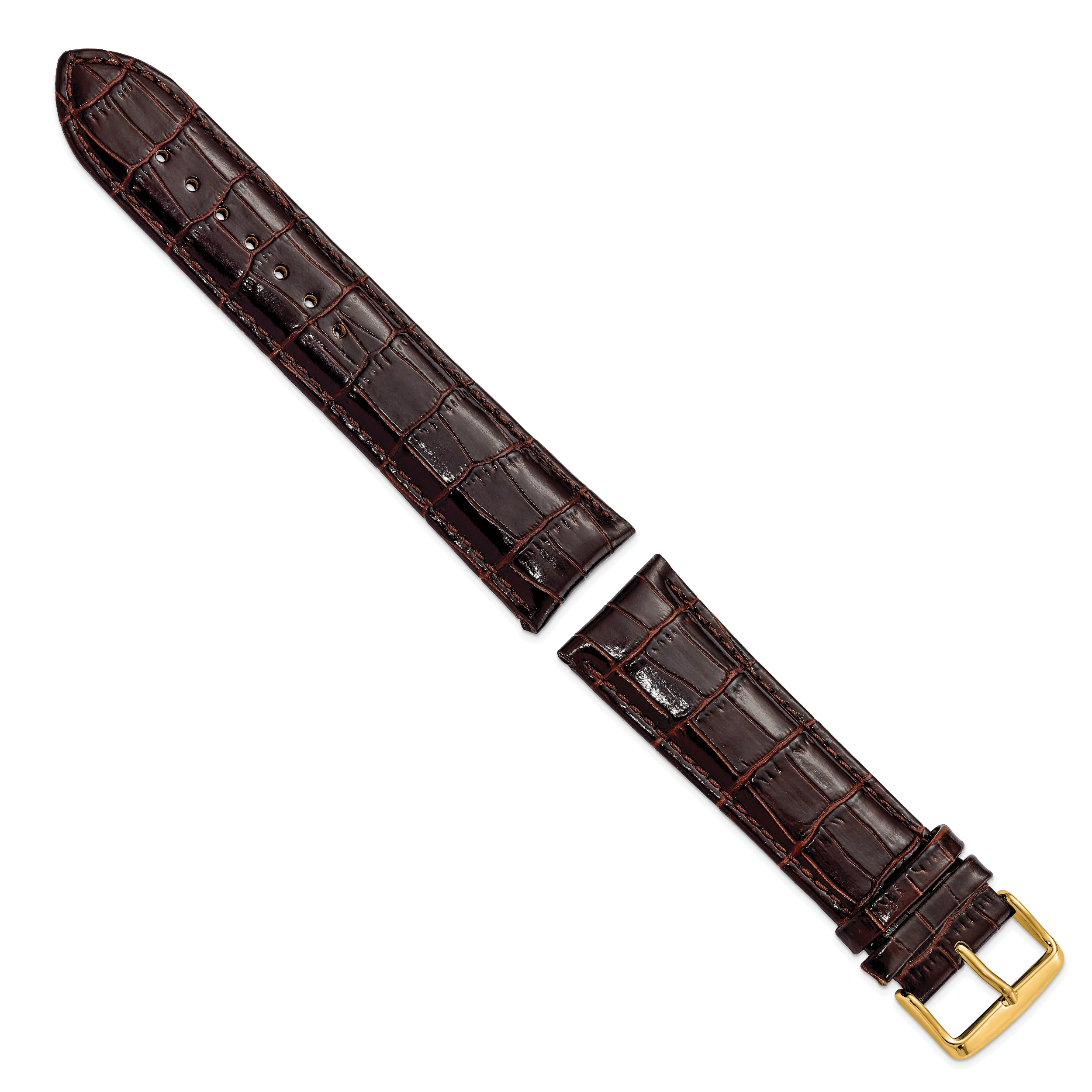 22mm Long Dark Brown Crocodile Grain Chronograph Leather with Gold-tone Buckle 8.5 inch Watch Band