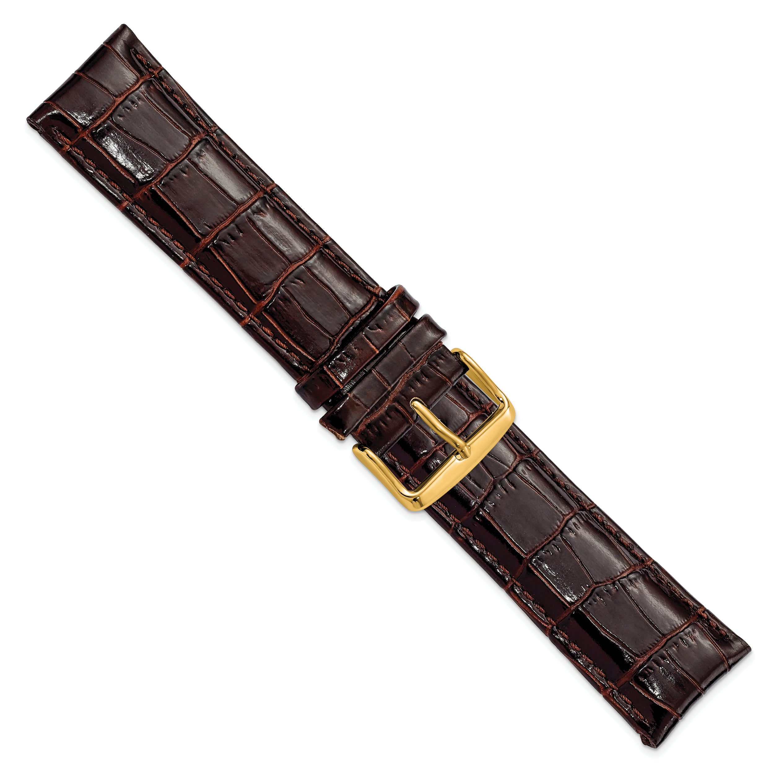 22mm Long Dark Brown Crocodile Grain Chronograph Leather with Gold-tone Buckle 8.5 inch Watch Band