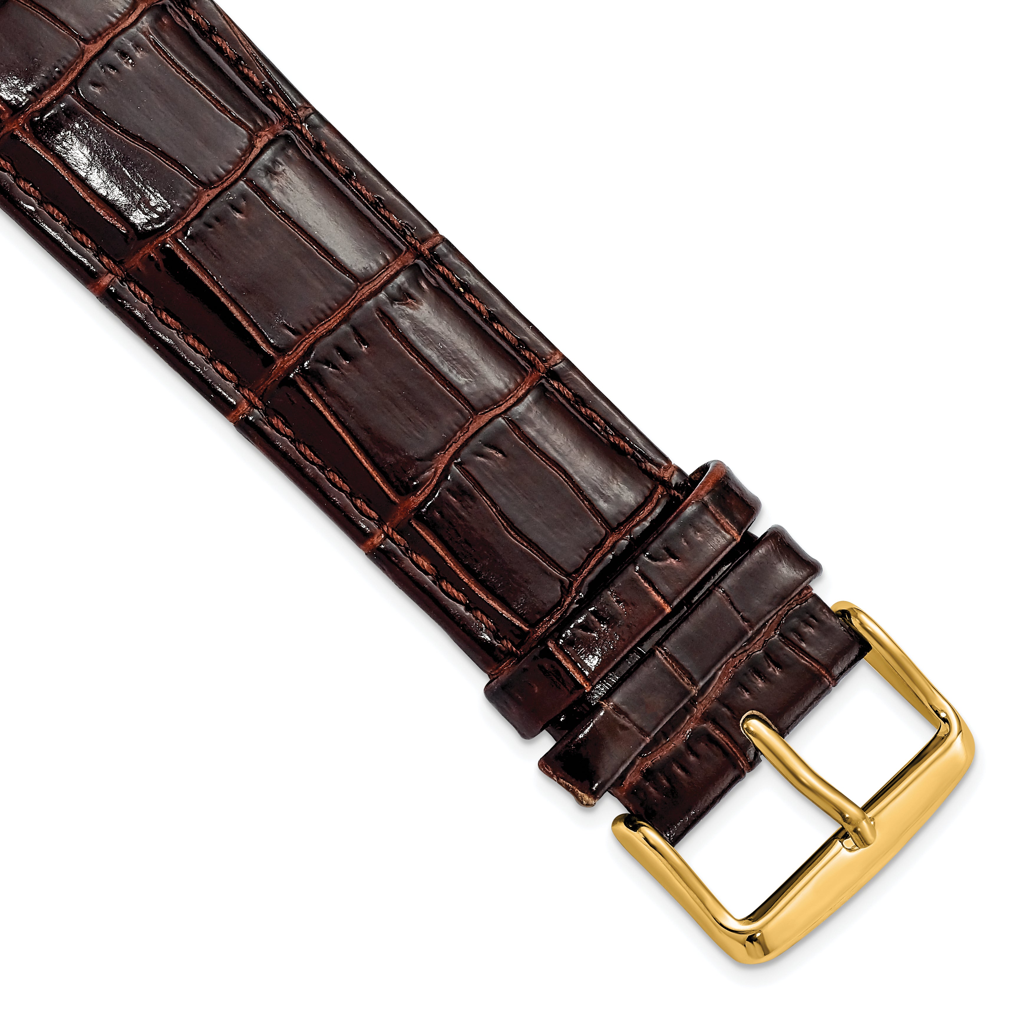 DeBeer 24mm Long Dark Brown Crocodile Grain Chronograph Leather with Gold-tone Buckle 8.5 inch Watch Band