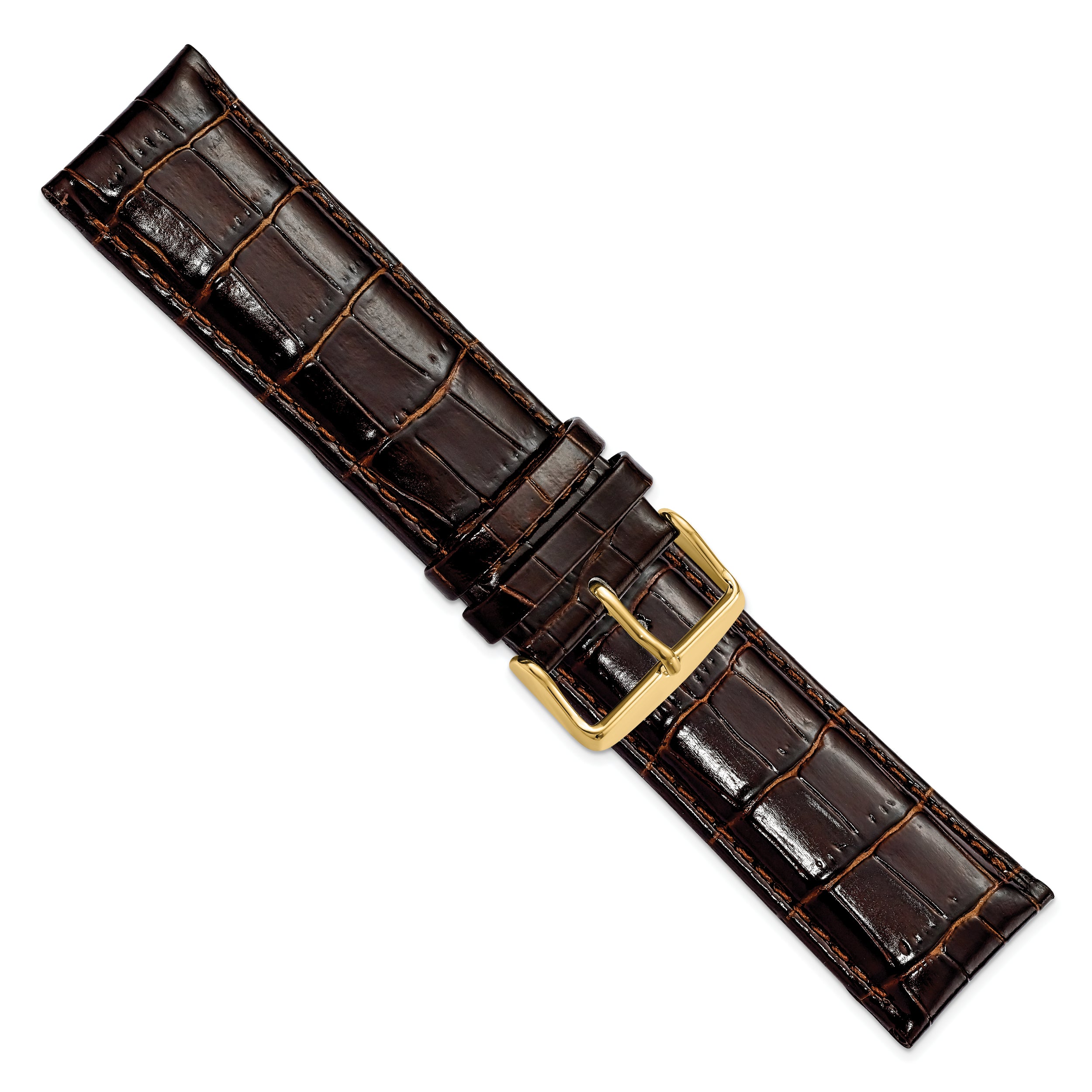 22mm Long Dark Brown Crocodile Grain Chronograph Leather with Gold-tone Buckle 8.5 inch Watch Band