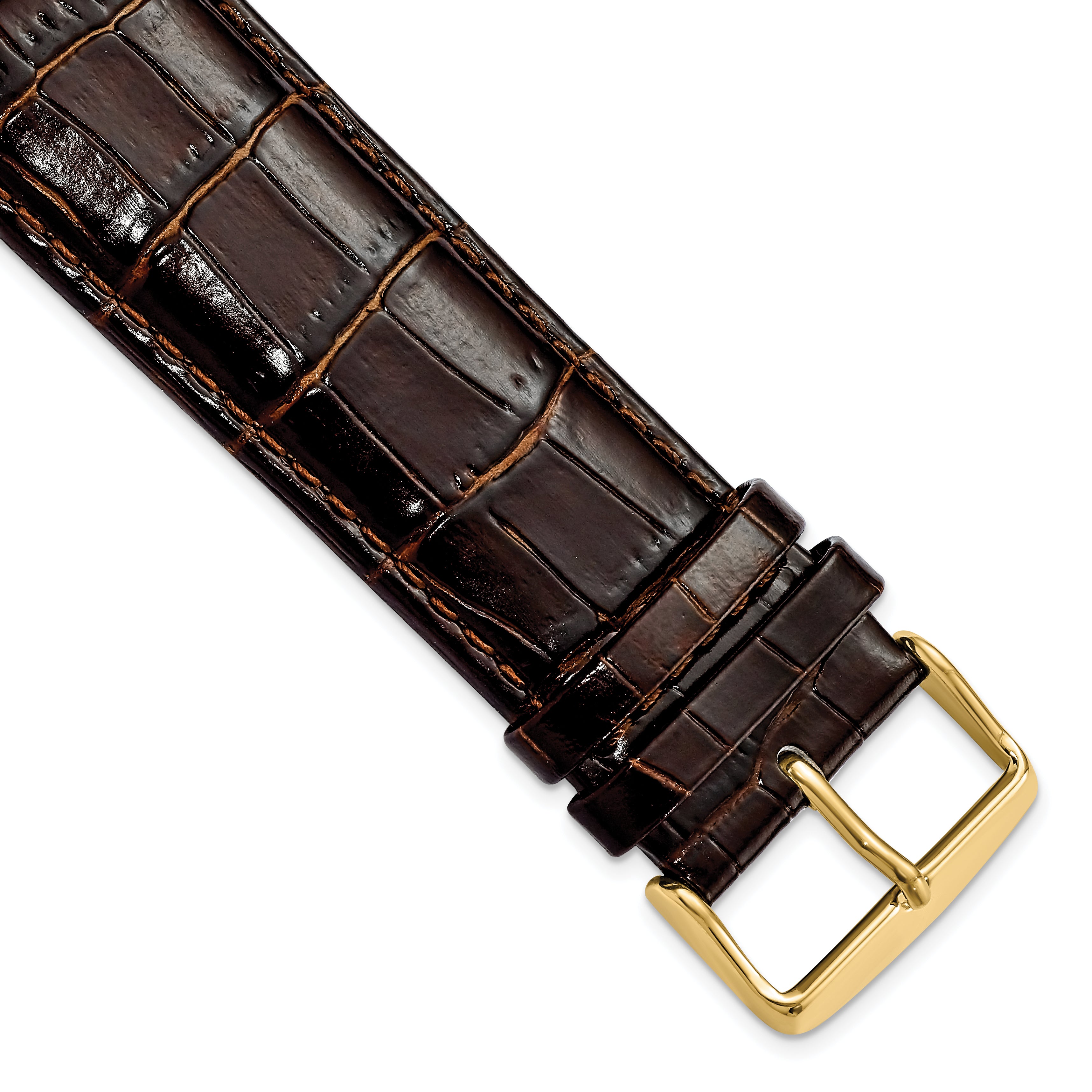 DeBeer 28mm Long Dark Brown Crocodile Grain Chronograph Leather with Gold-tone Buckle 8.5 inch Watch Band