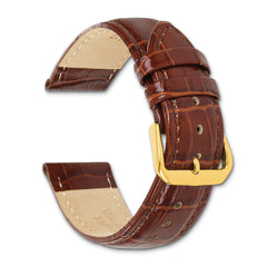 22mm Long Havana Crocodile Grain Chronograph Leather with Gold-tone Buckle 8.5 inch Watch Band