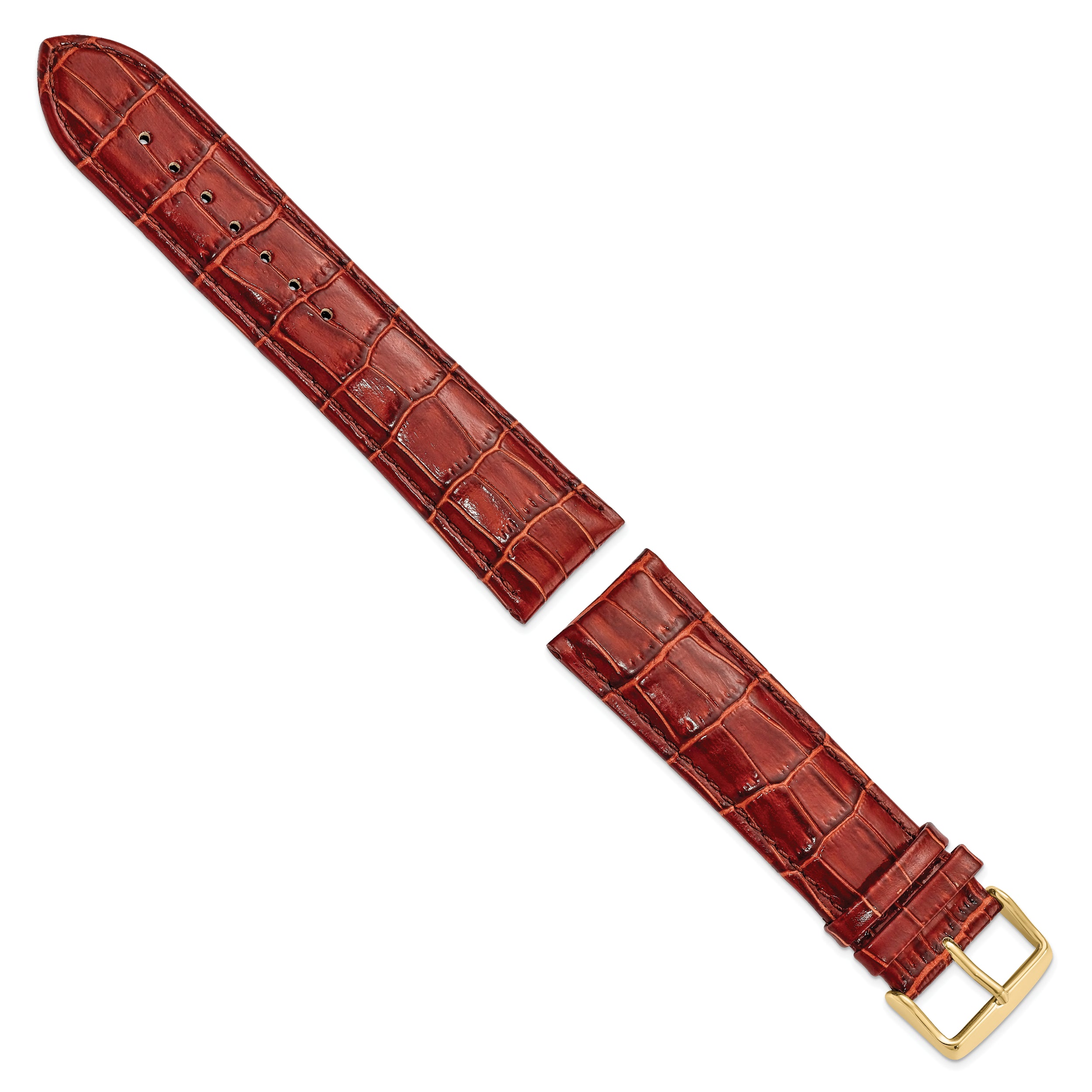 22mm Long Havana Crocodile Grain Chronograph Leather with Gold-tone Buckle 8.5 inch Watch Band