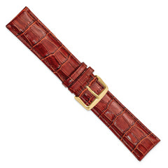 22mm Long Havana Crocodile Grain Chronograph Leather with Gold-tone Buckle 8.5 inch Watch Band