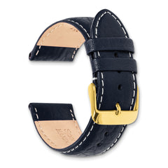 16mm Navy Sport Leather with White Stitching and Gold-tone Buckle 7.5 inch Watch Band