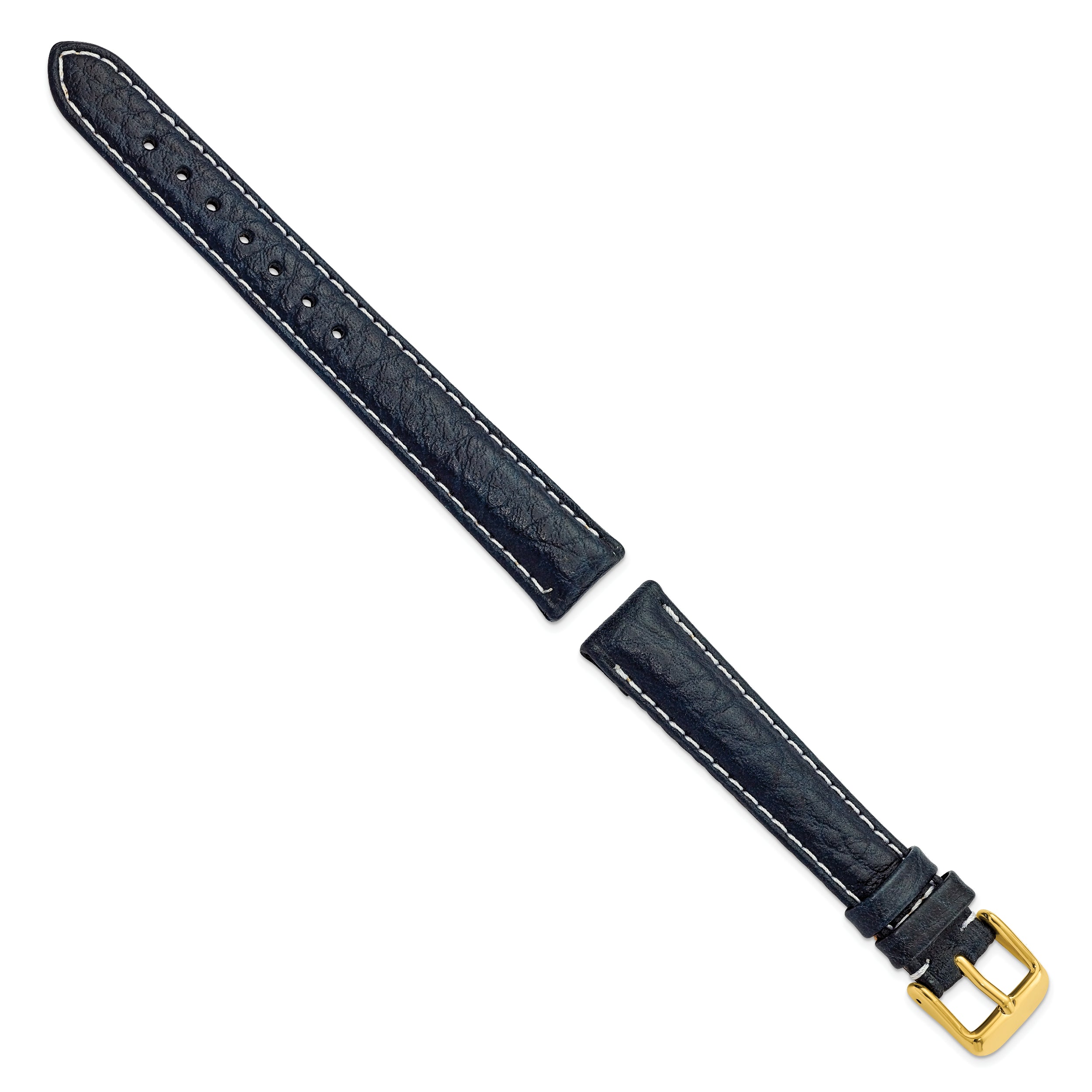 16mm Navy Sport Leather with White Stitching and Gold-tone Buckle 7.5 inch Watch Band