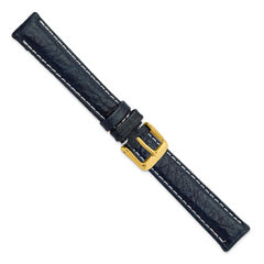 16mm Navy Sport Leather with White Stitching and Gold-tone Buckle 7.5 inch Watch Band