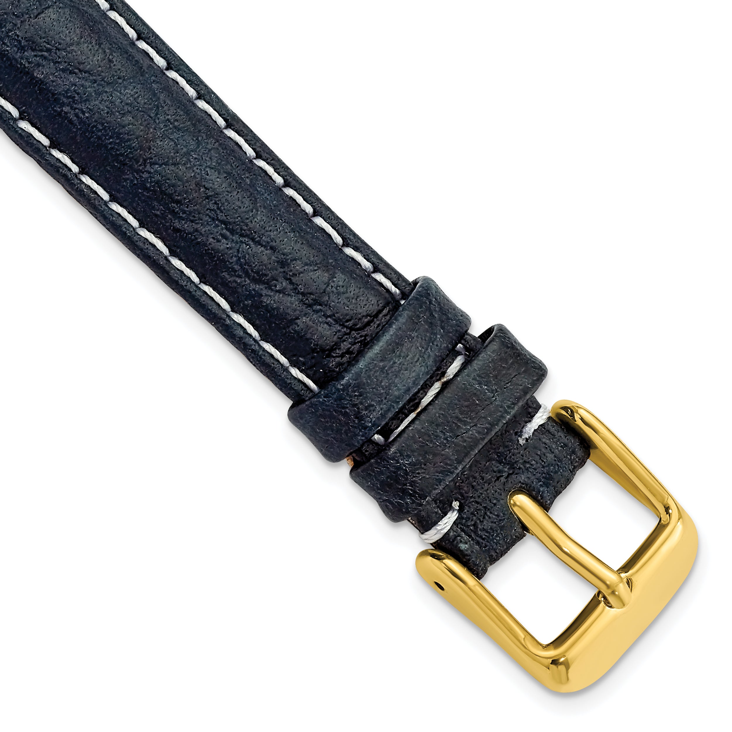 DeBeer 16mm Navy Sport Leather with White Stitching and Gold-tone Buckle 7.5 inch Watch Band