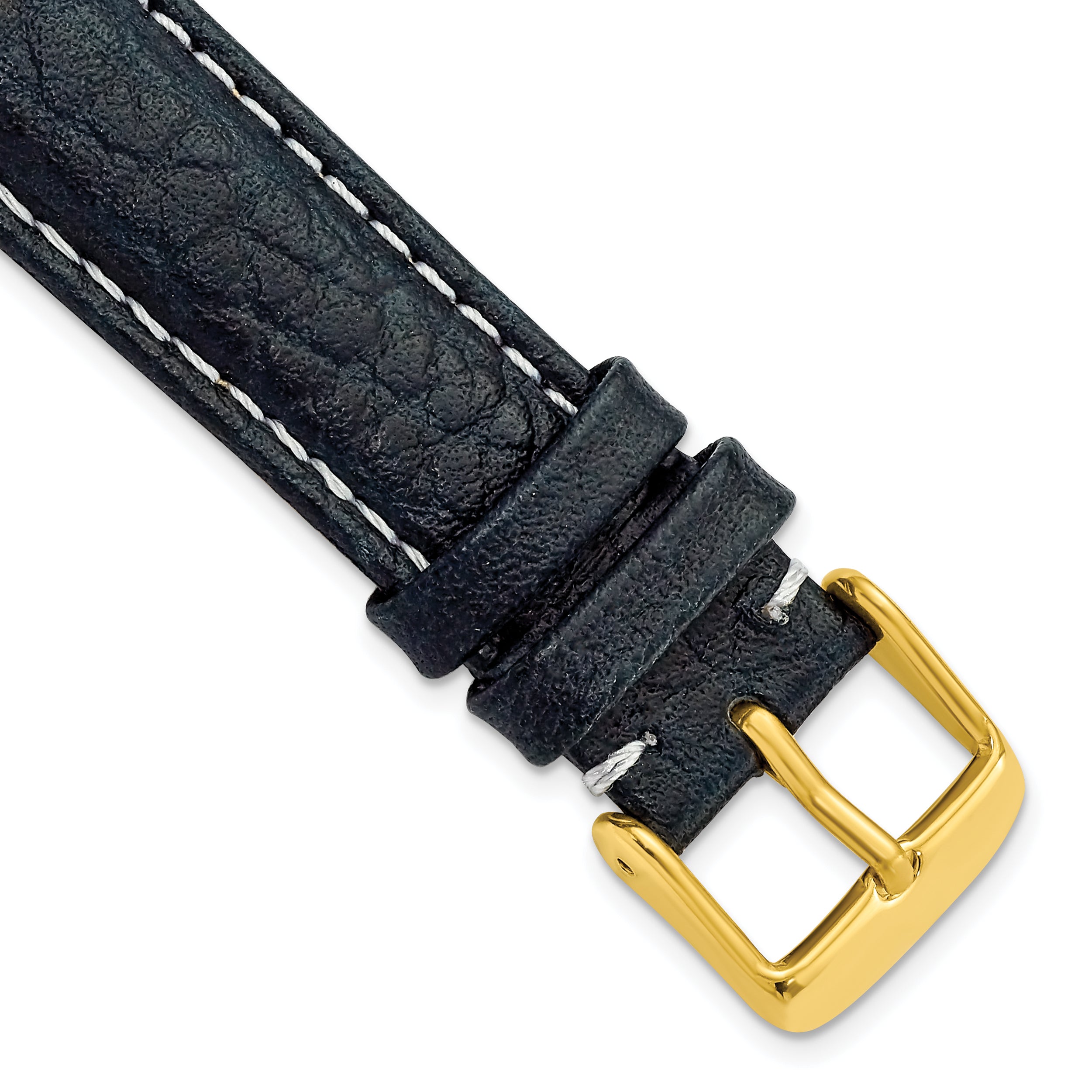 DeBeer 18mm Navy Sport Leather with White Stitching and Gold-tone Buckle 7.5 inch Watch Band