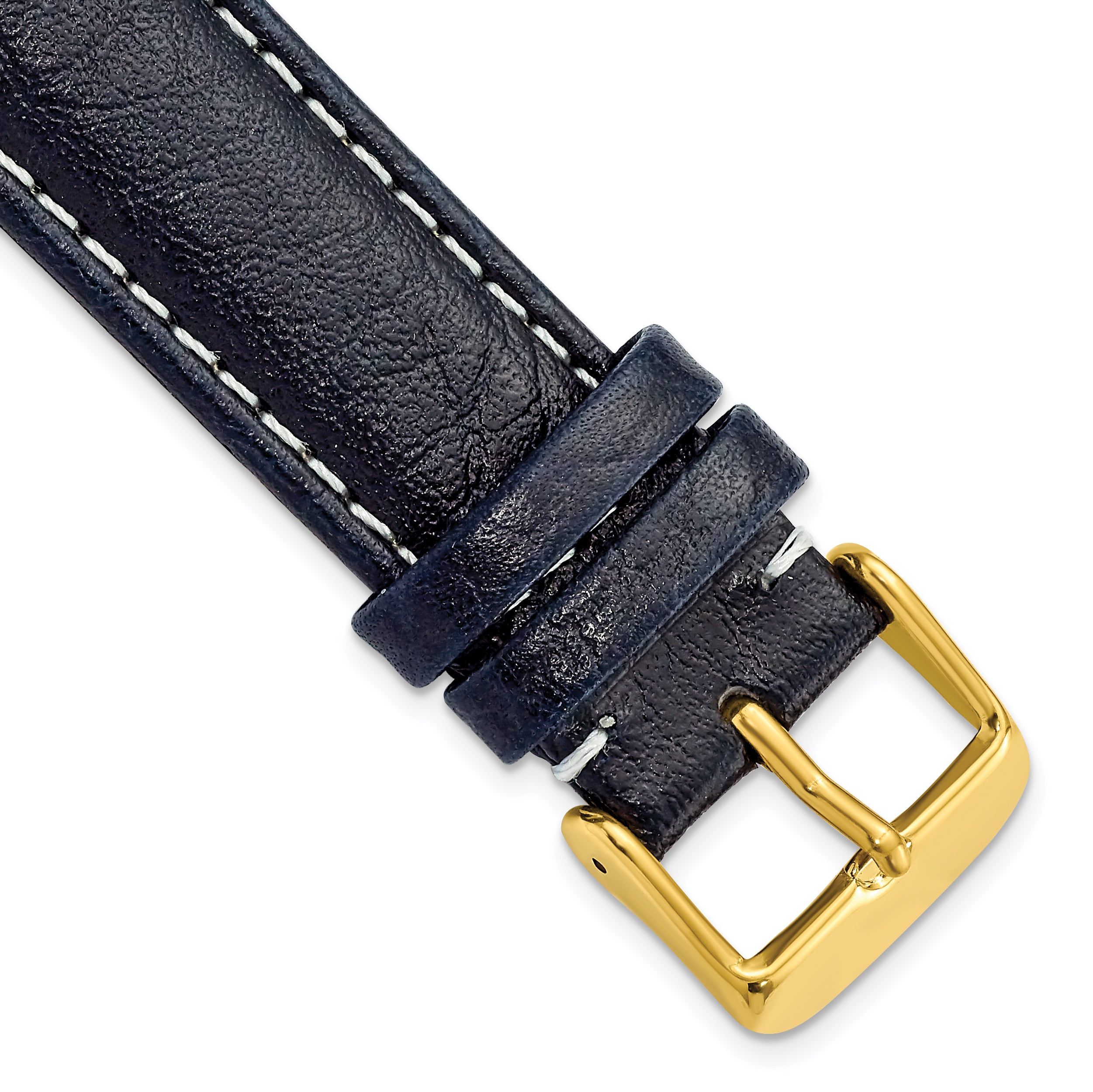 DeBeer 20mm Navy Sport Leather with White Stitching and Gold-tone Buckle 7.5 inch Watch Band