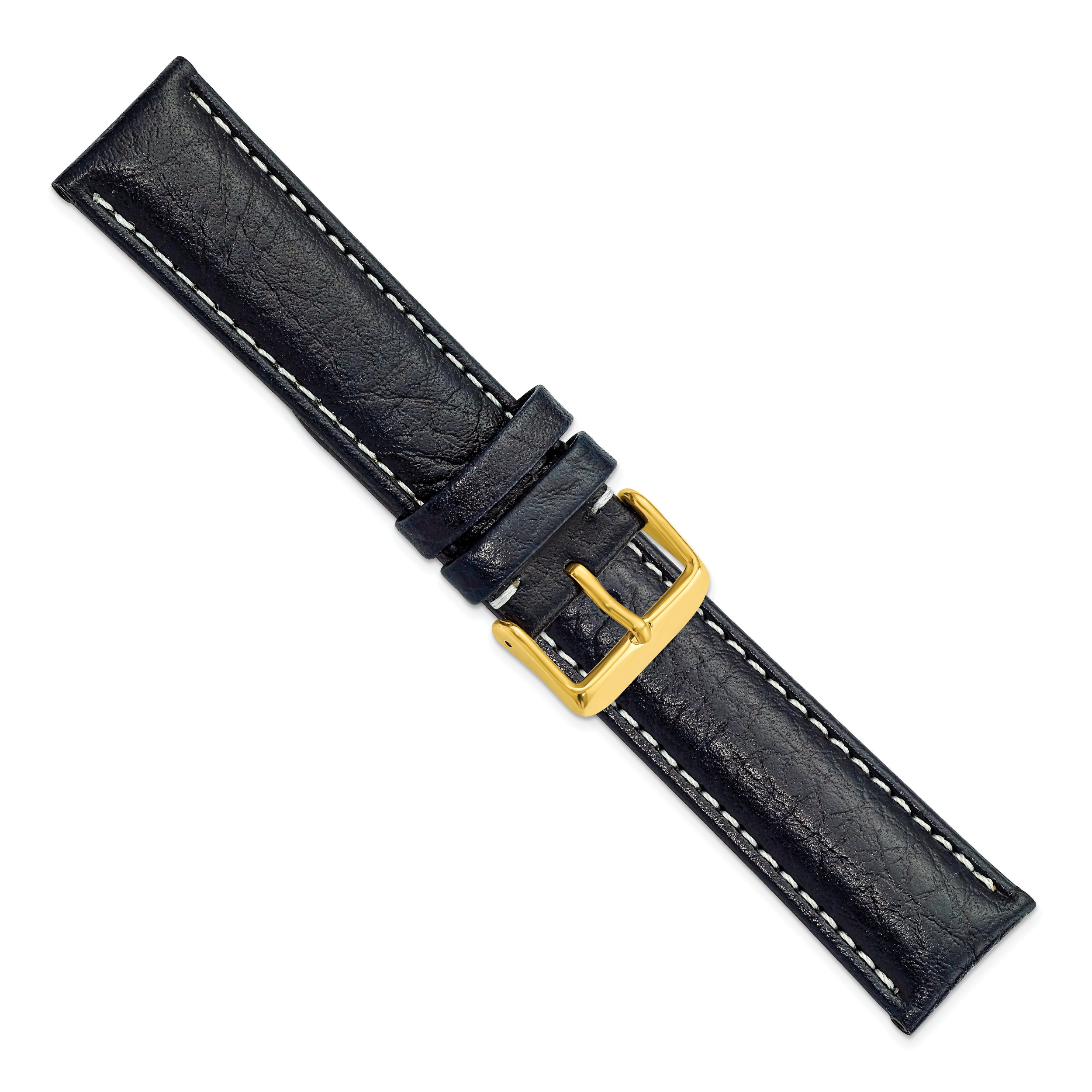 16mm Navy Sport Leather with White Stitching and Gold-tone Buckle 7.5 inch Watch Band