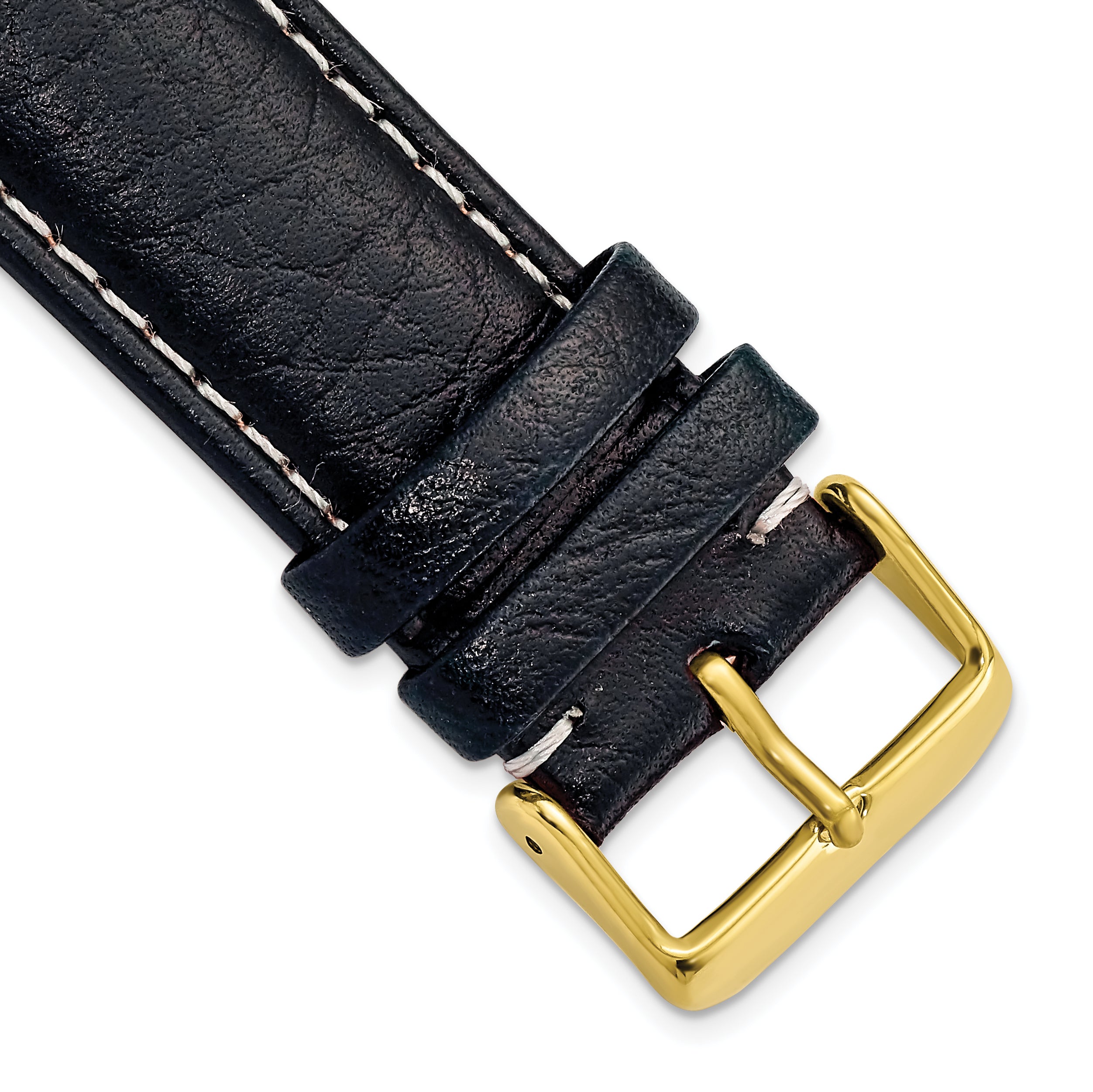 DeBeer 24mm Navy Sport Leather with White Stitching and Gold-tone Buckle 7.5 inch Watch Band