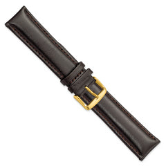 22mm Long Dark Brown Smooth Leather Chronograph with Gold-tone Buckle 8.5 inch Watch Band