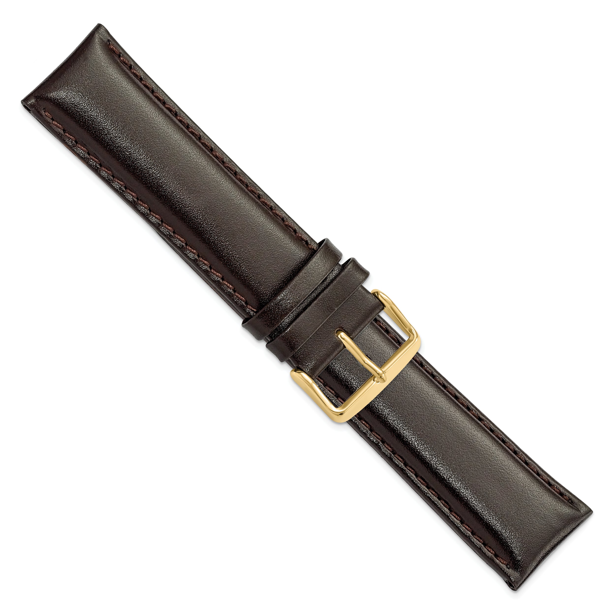 22mm Long Dark Brown Smooth Leather Chronograph with Gold-tone Buckle 8.5 inch Watch Band