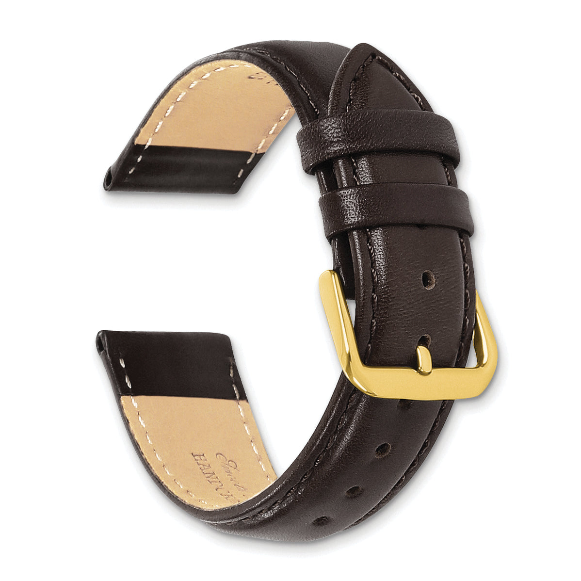 22mm Short Dark Brown Smooth Leather Chronograph with Gold-tone Buckle 6.75 inch Watch Band