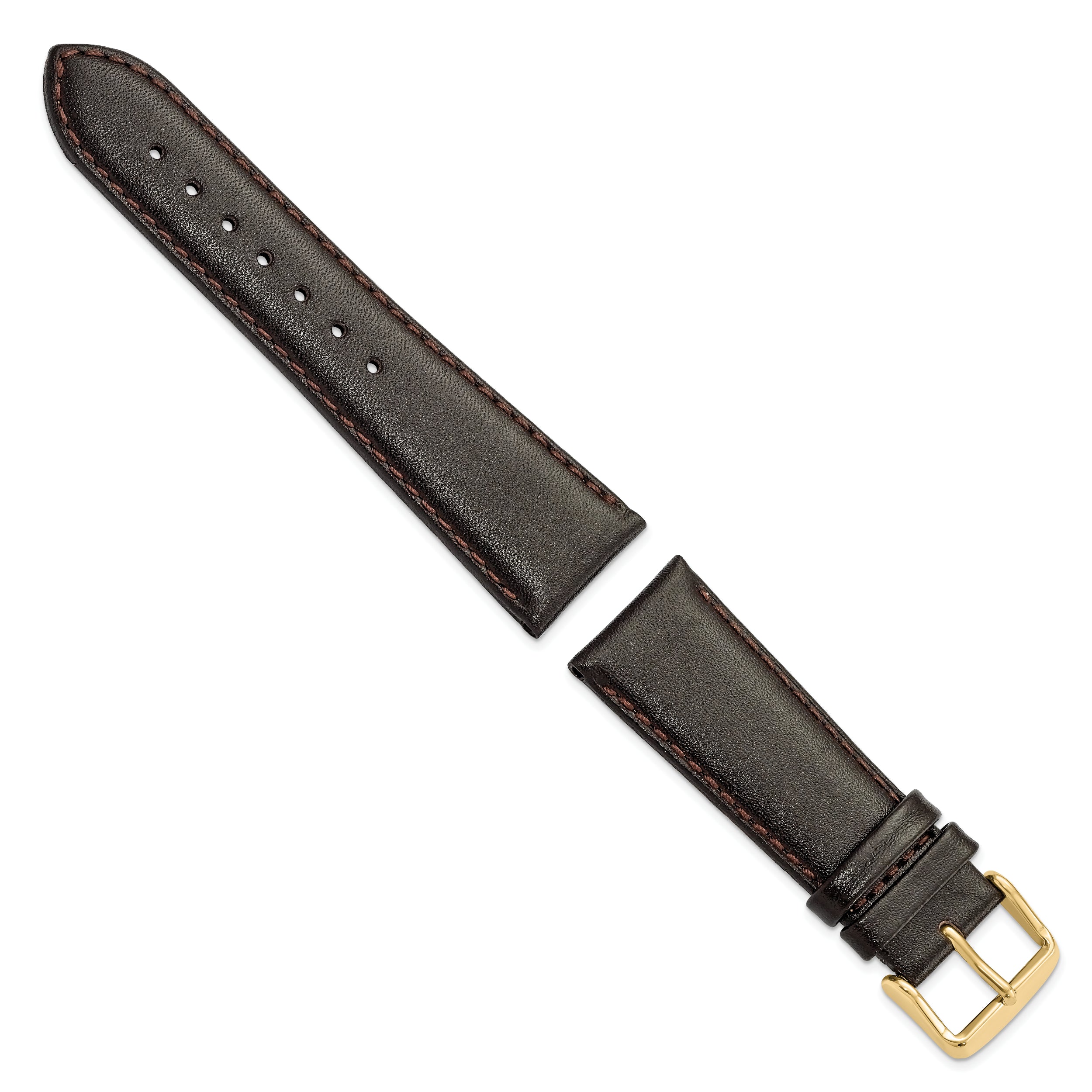 22mm Short Dark Brown Smooth Leather Chronograph with Gold-tone Buckle 6.75 inch Watch Band