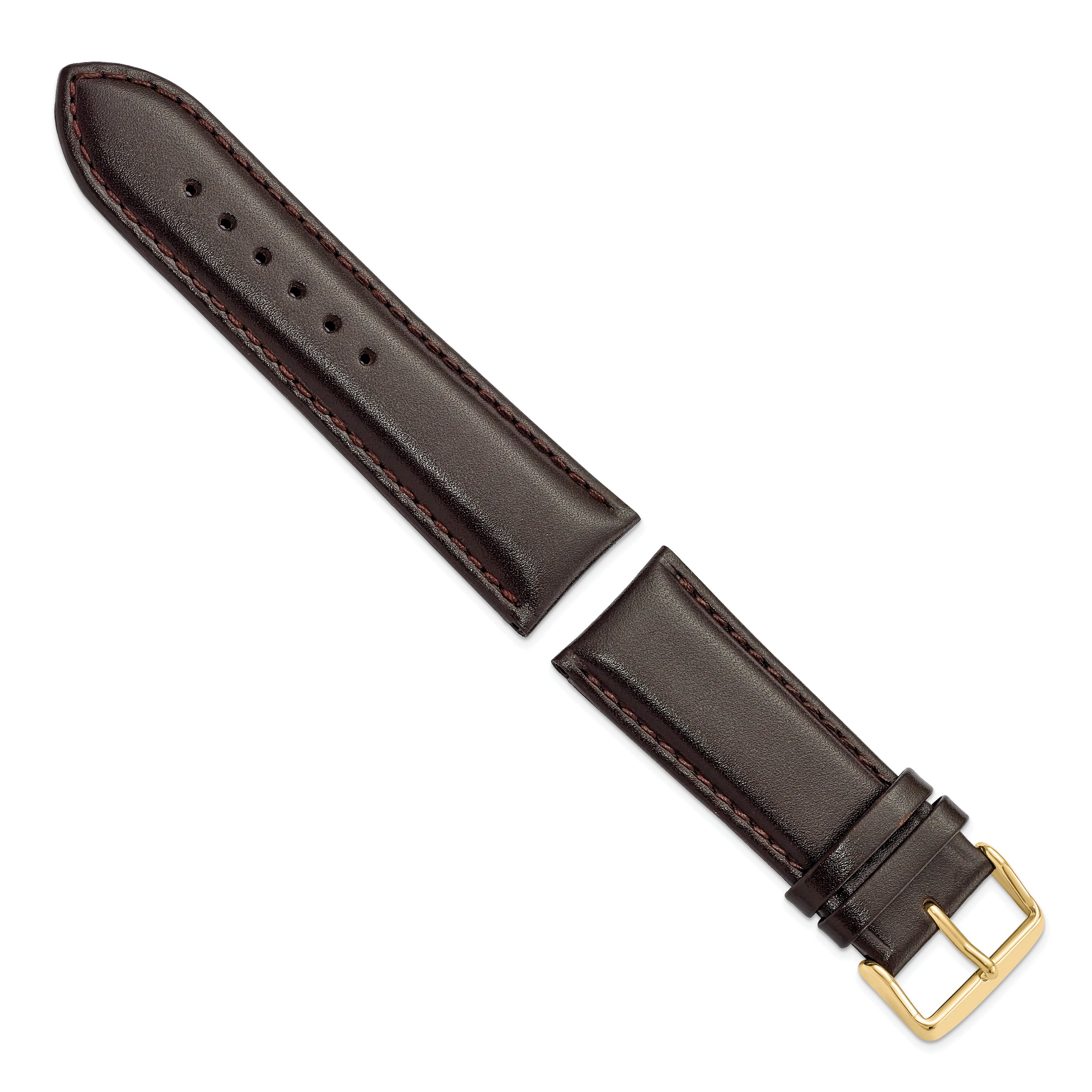 22mm Short Dark Brown Smooth Leather Chronograph with Gold-tone Buckle 6.75 inch Watch Band