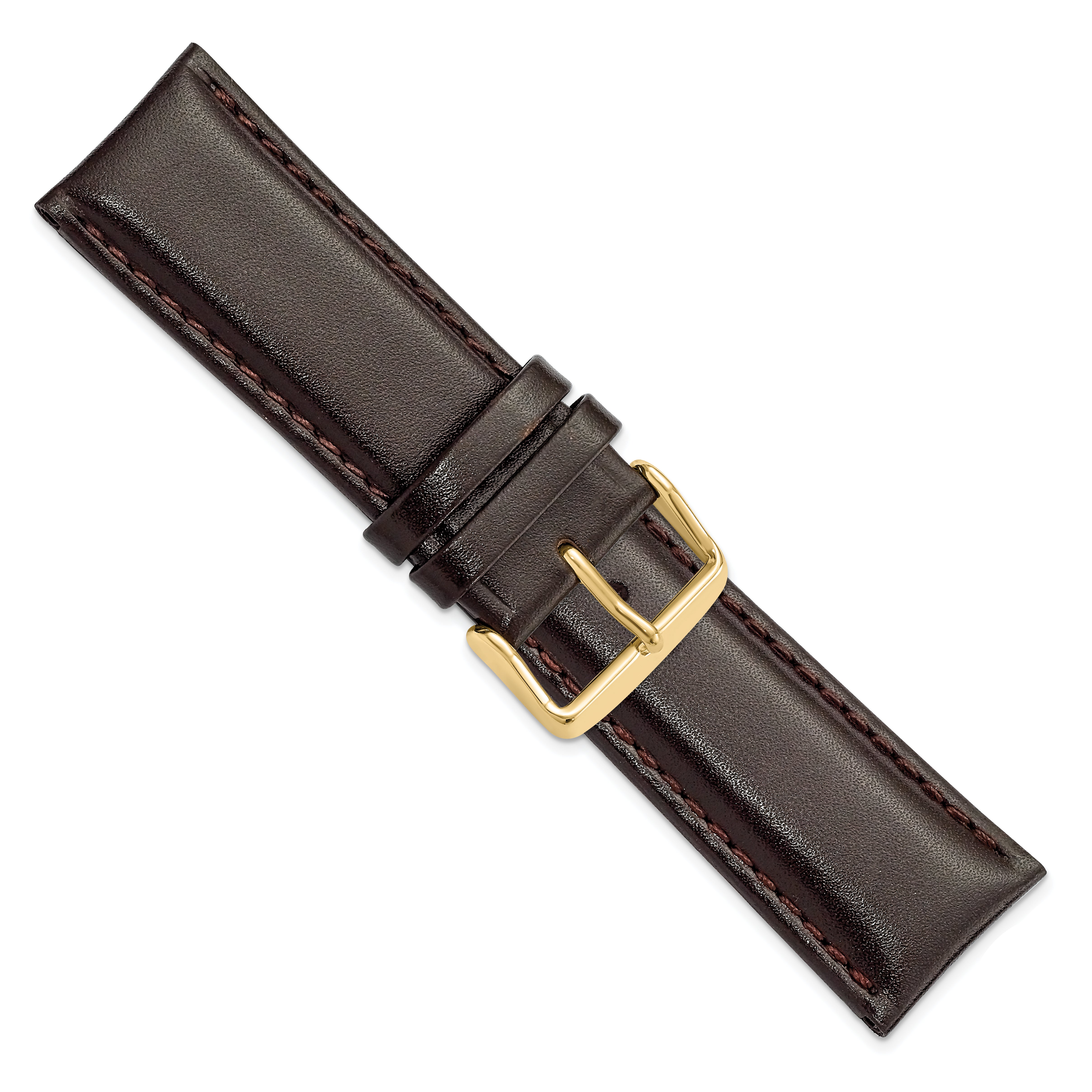 22mm Short Dark Brown Smooth Leather Chronograph with Gold-tone Buckle 6.75 inch Watch Band