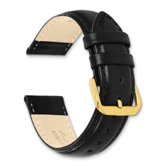 22mm Long Black Smooth Leather Chronograph with Gold-tone Buckle 8.5 inch Watch Band