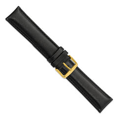 22mm Long Black Smooth Leather Chronograph with Gold-tone Buckle 8.5 inch Watch Band