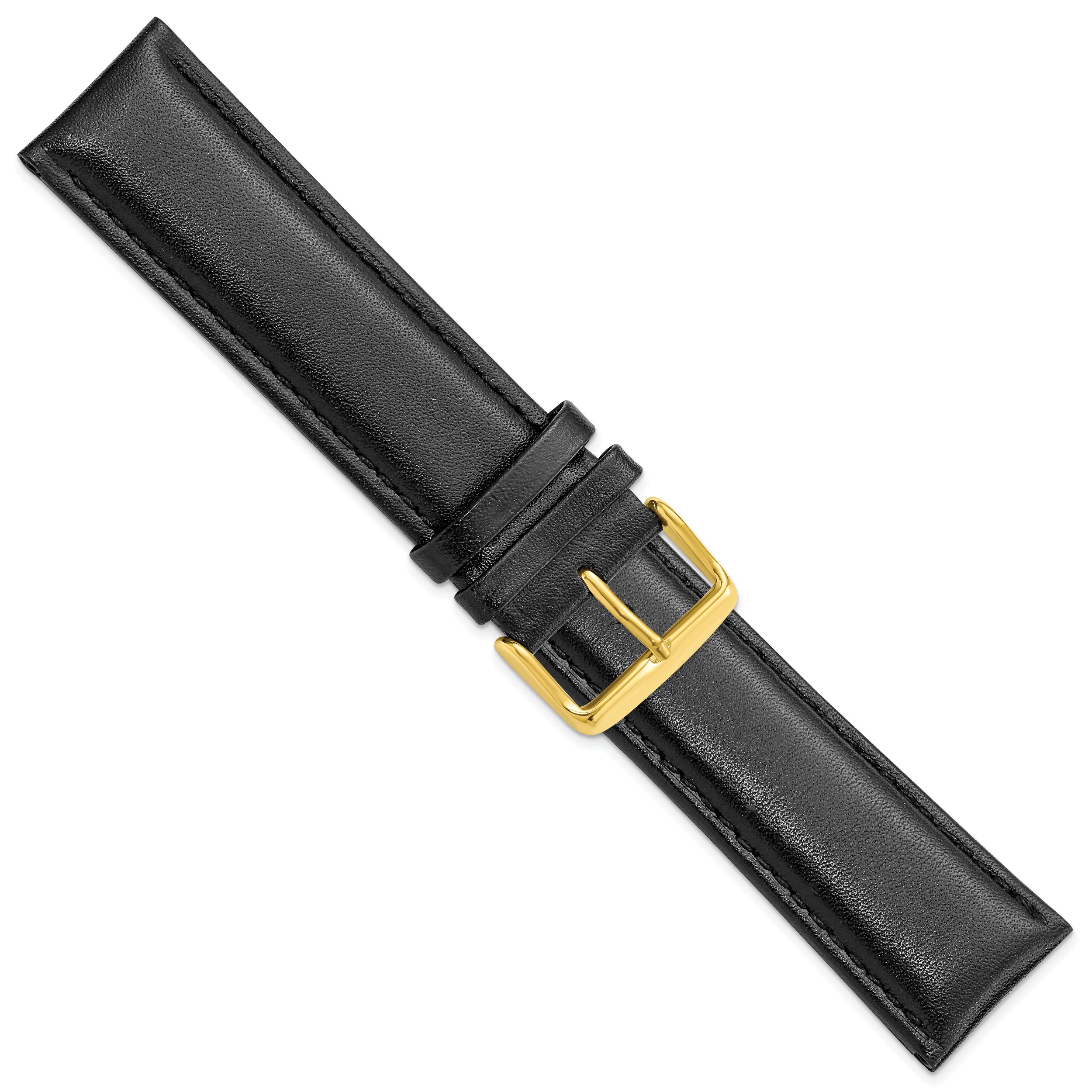 22mm Long Black Smooth Leather Chronograph with Gold-tone Buckle 8.5 inch Watch Band