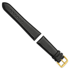 22mm Short Black Smooth Leather Chronograph with Gold-tone Buckle 6.75 inch Watch Band