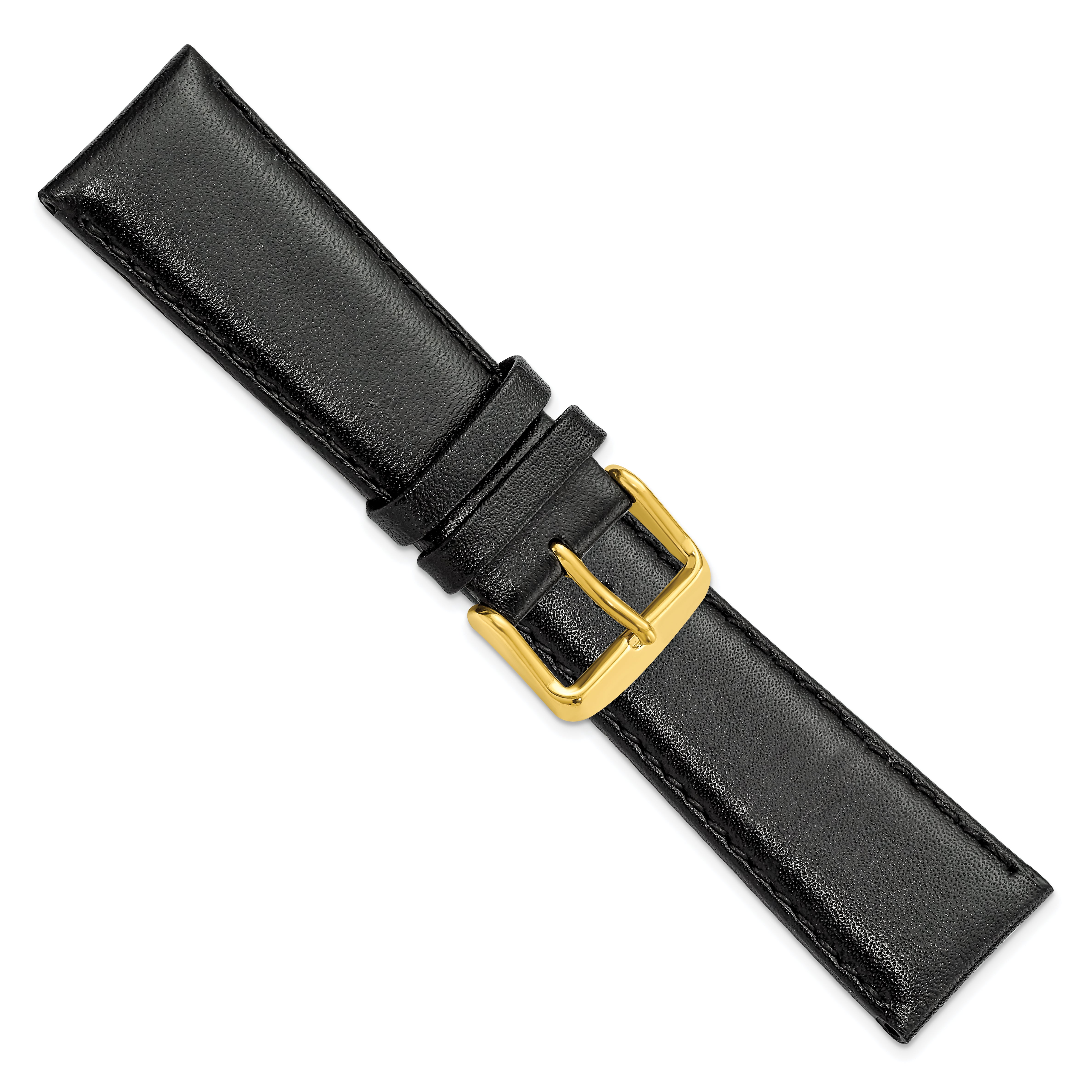 22mm Short Black Smooth Leather Chronograph with Gold-tone Buckle 6.75 inch Watch Band