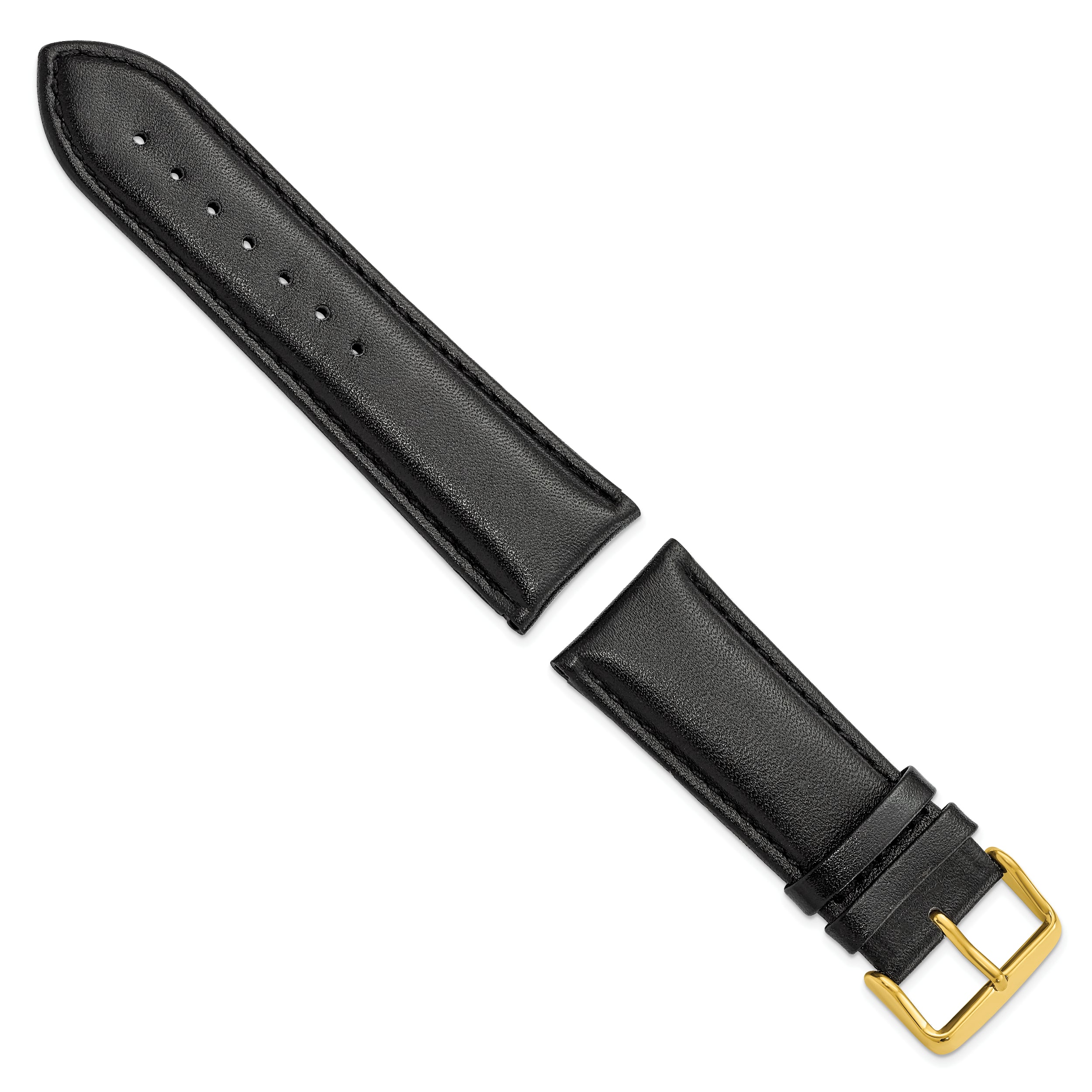 22mm Short Black Smooth Leather Chronograph with Gold-tone Buckle 6.75 inch Watch Band