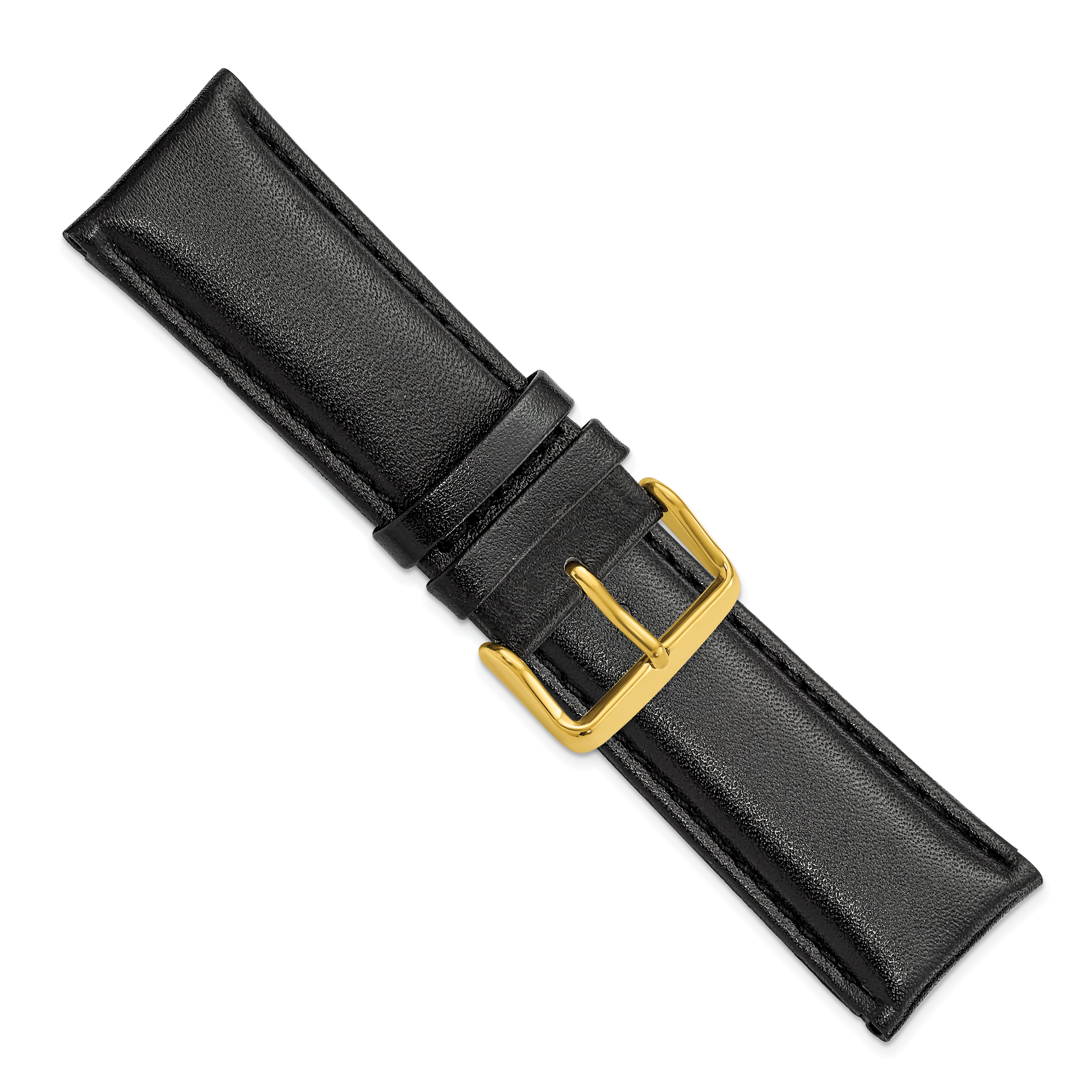 22mm Short Black Smooth Leather Chronograph with Gold-tone Buckle 6.75 inch Watch Band