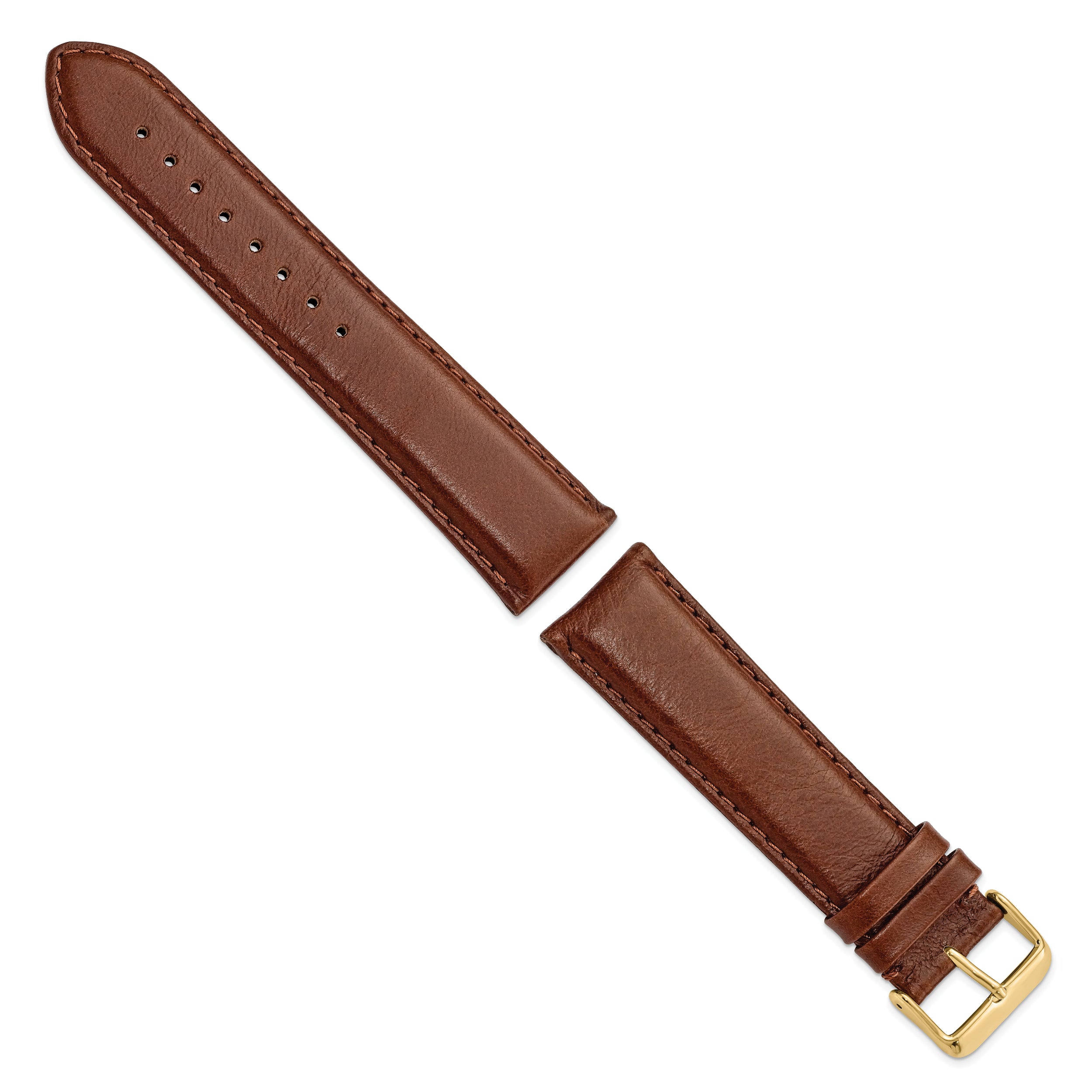 22mm Long Havana Smooth Leather Chronograph with Gold-tone Buckle 8.5 inch Watch Band