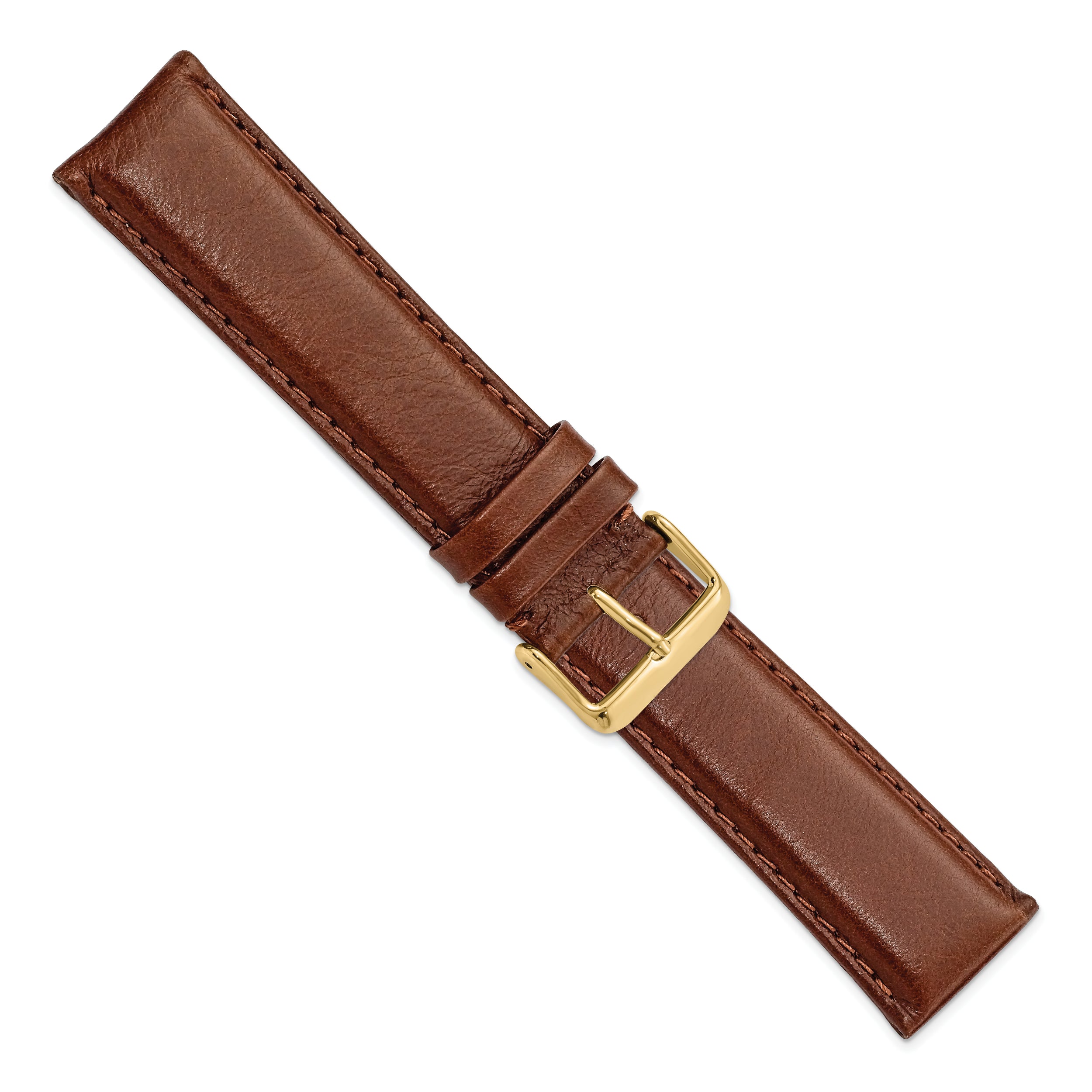 22mm Long Havana Smooth Leather Chronograph with Gold-tone Buckle 8.5 inch Watch Band