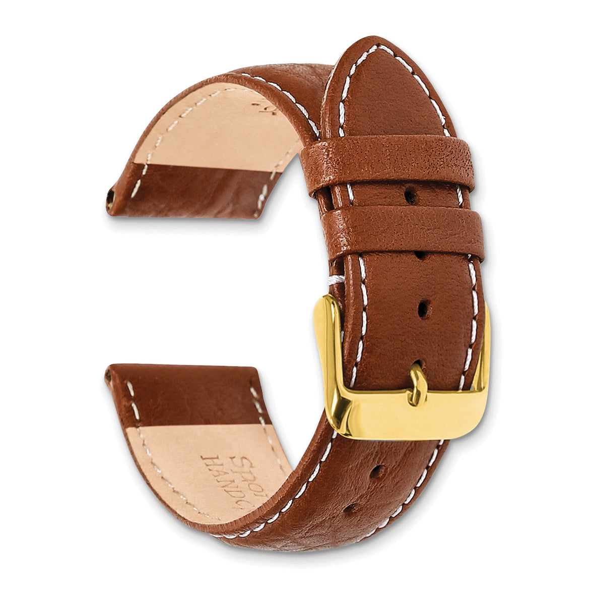 16mm Long Havana Sport Leather with White Stitching and Gold-tone Buckle 8.5 inch Watch Band