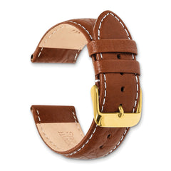 16mm Long Havana Sport Leather with White Stitching and Gold-tone Buckle 8.5 inch Watch Band