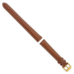 16mm Long Havana Sport Leather with White Stitching and Gold-tone Buckle 8.5 inch Watch Band