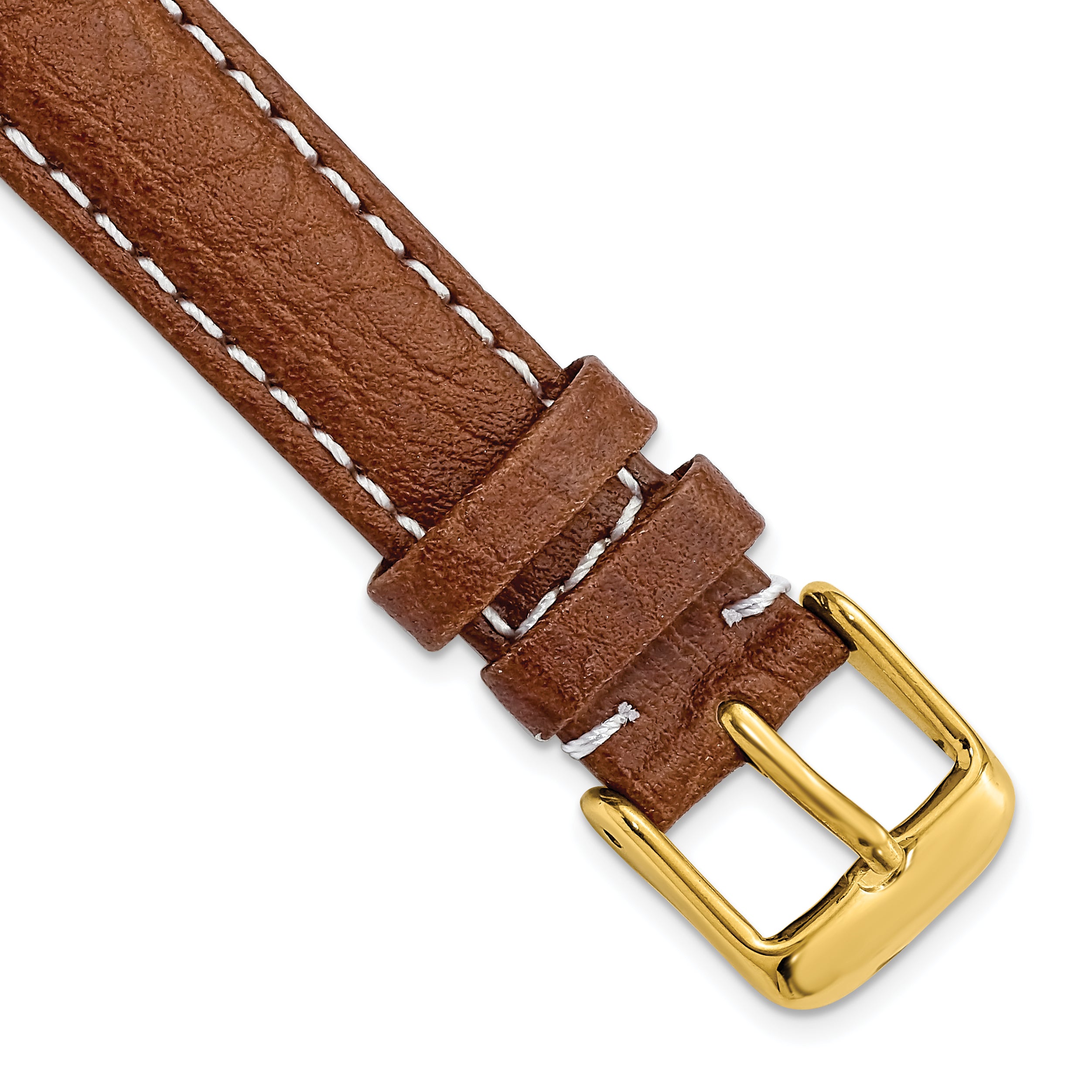 DeBeer 16mm Long Havana Sport Leather with White Stitching and Gold-tone Buckle 8.5 inch Watch Band