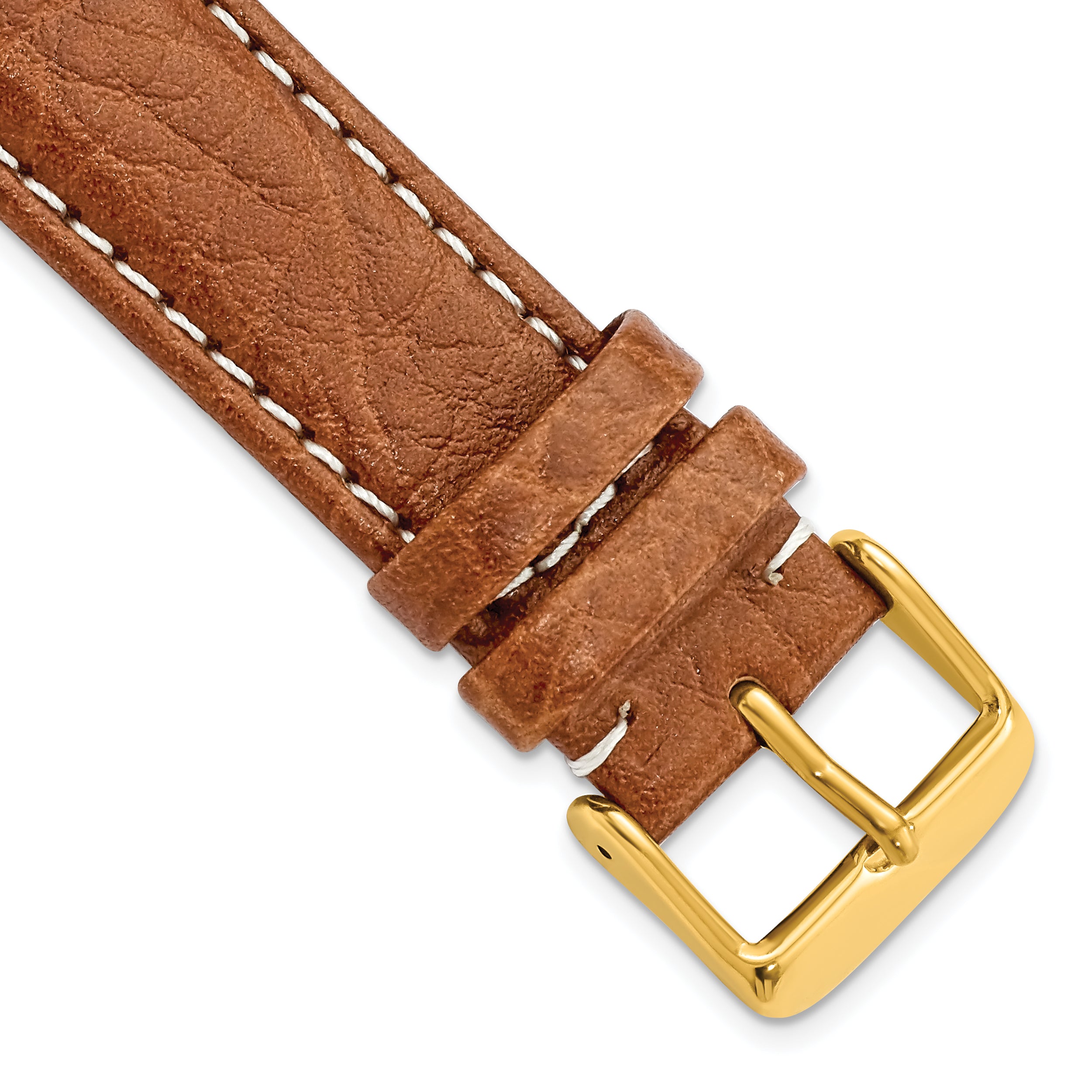 DeBeer 20mm Long Havana Sport Leather with White Stitching and Gold-tone Buckle 8.5 inch Watch Band