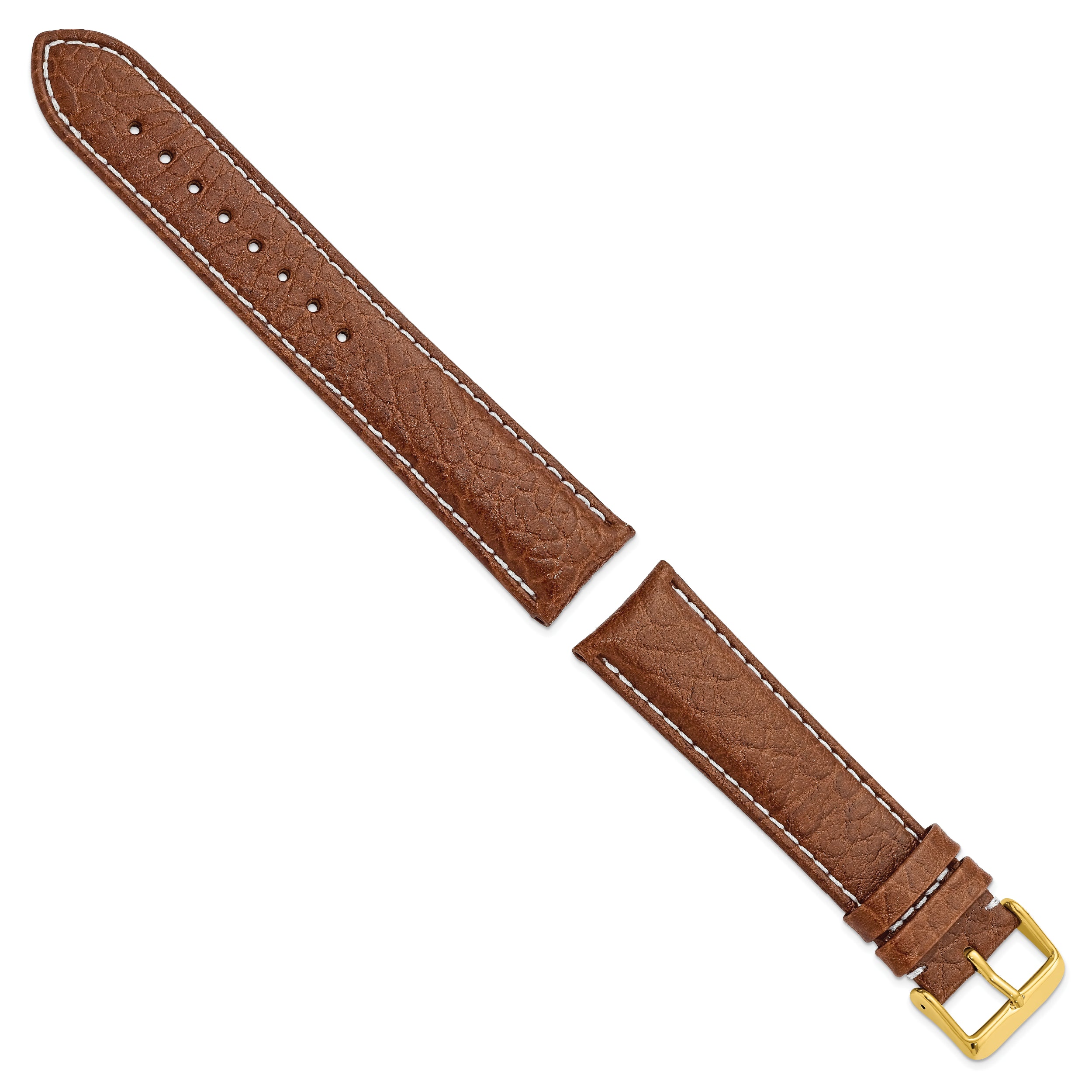 16mm Long Havana Sport Leather with White Stitching and Gold-tone Buckle 8.5 inch Watch Band