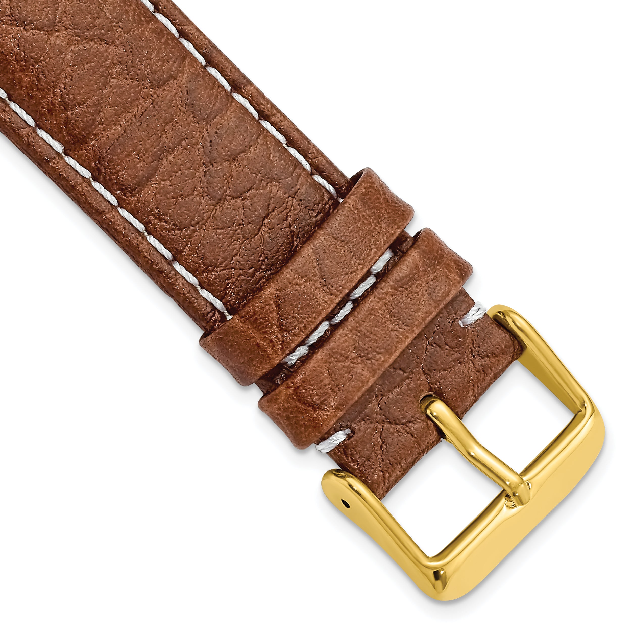 DeBeer 24mm Long Havana Sport Leather with White Stitching and Gold-tone Buckle 8.5 inch Watch Band