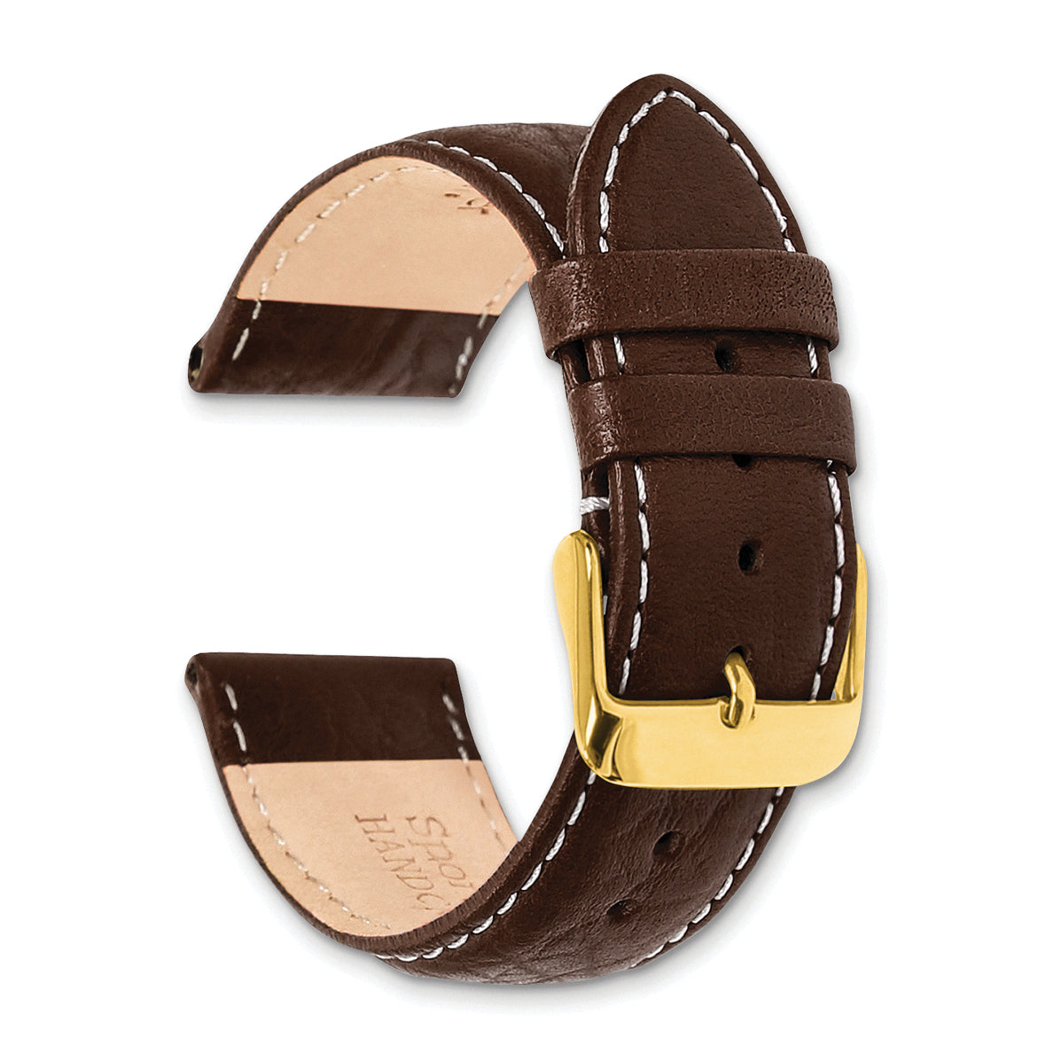 16mm Long Dark Brown Sport Leather with White Stitching and Gold-tone Buckle 8.5 inch Watch Band