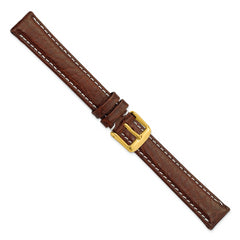 16mm Long Dark Brown Sport Leather with White Stitching and Gold-tone Buckle 8.5 inch Watch Band