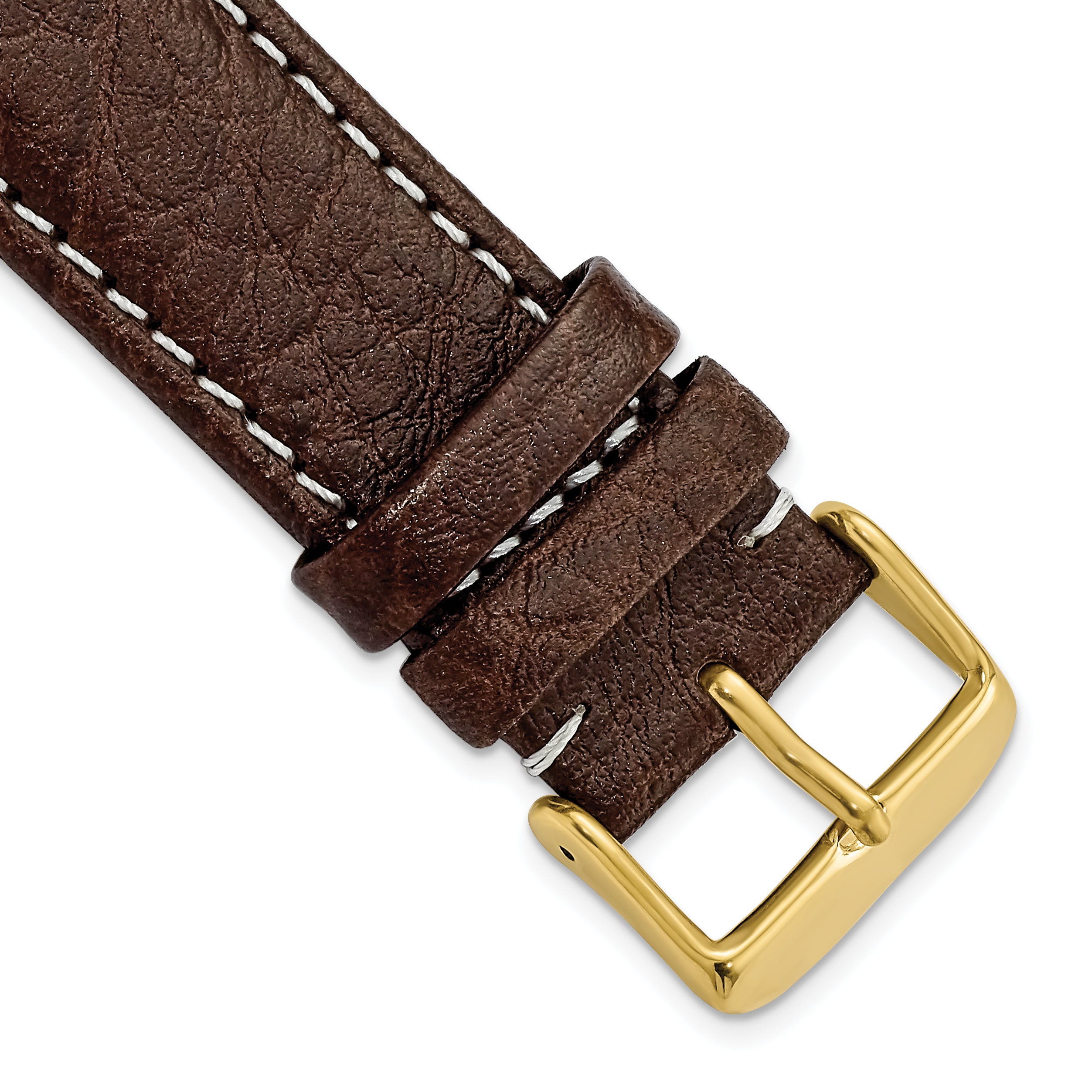 DeBeer 22mm Long Dark Brown Sport Leather with White Stitching and Gold-tone Buckle 8.5 inch Watch Band