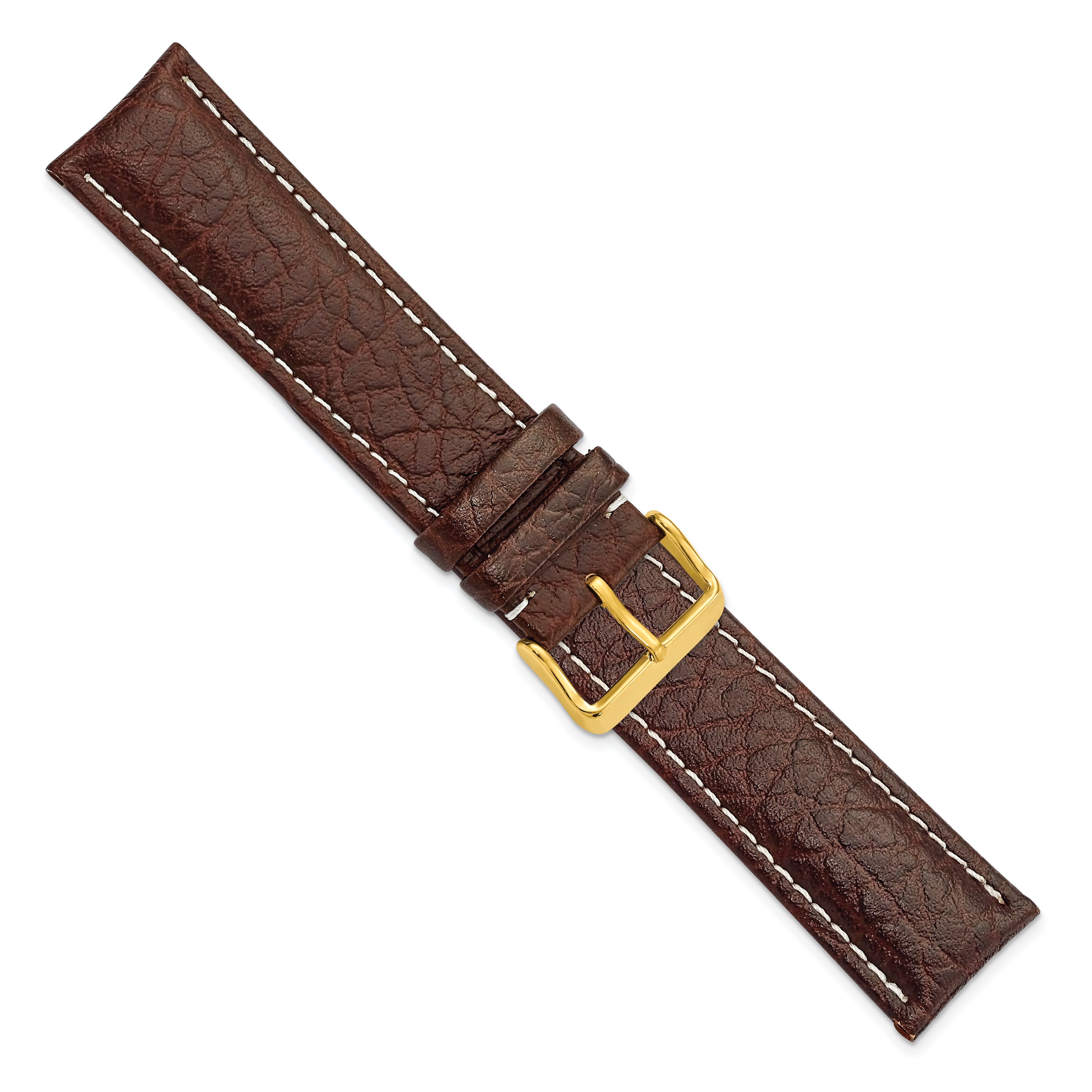 16mm Long Dark Brown Sport Leather with White Stitching and Gold-tone Buckle 8.5 inch Watch Band