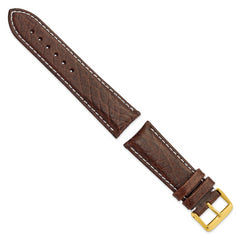 22mm Short Dark Brown Sport Leather with White Stitching and Gold-tone Buckle 6.75 inch Watch Band