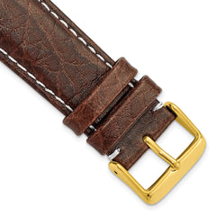 DeBeer 24mm Short Dark Brown Sport Leather with White Stitching and Gold-tone Buckle 6.75 inch Watch Band