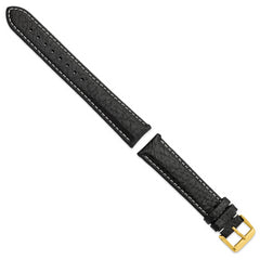 16mm Long Black Sport Leather with White Stitching and Gold-tone Buckle 8.5 inch Watch Band