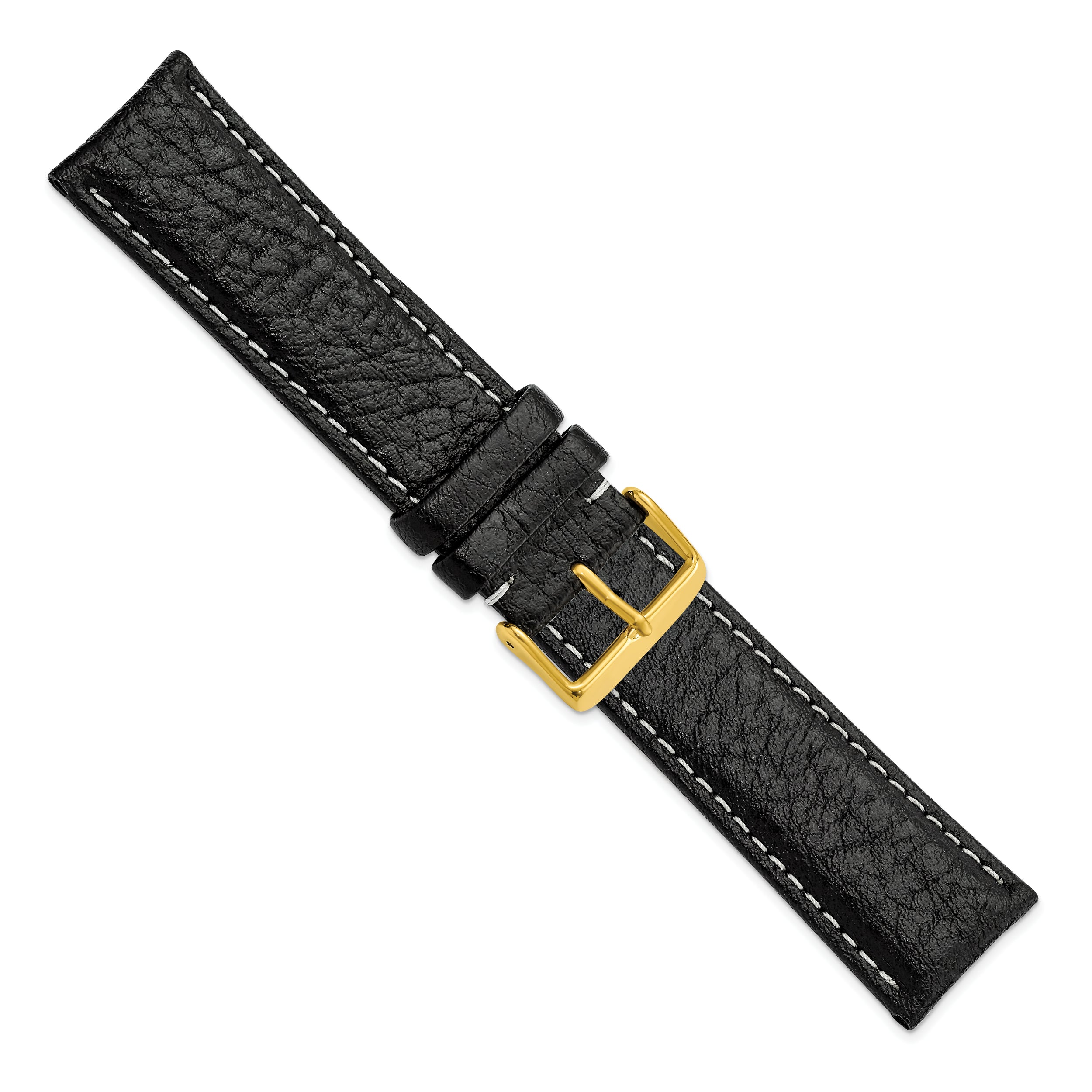 16mm Long Black Sport Leather with White Stitching and Gold-tone Buckle 8.5 inch Watch Band