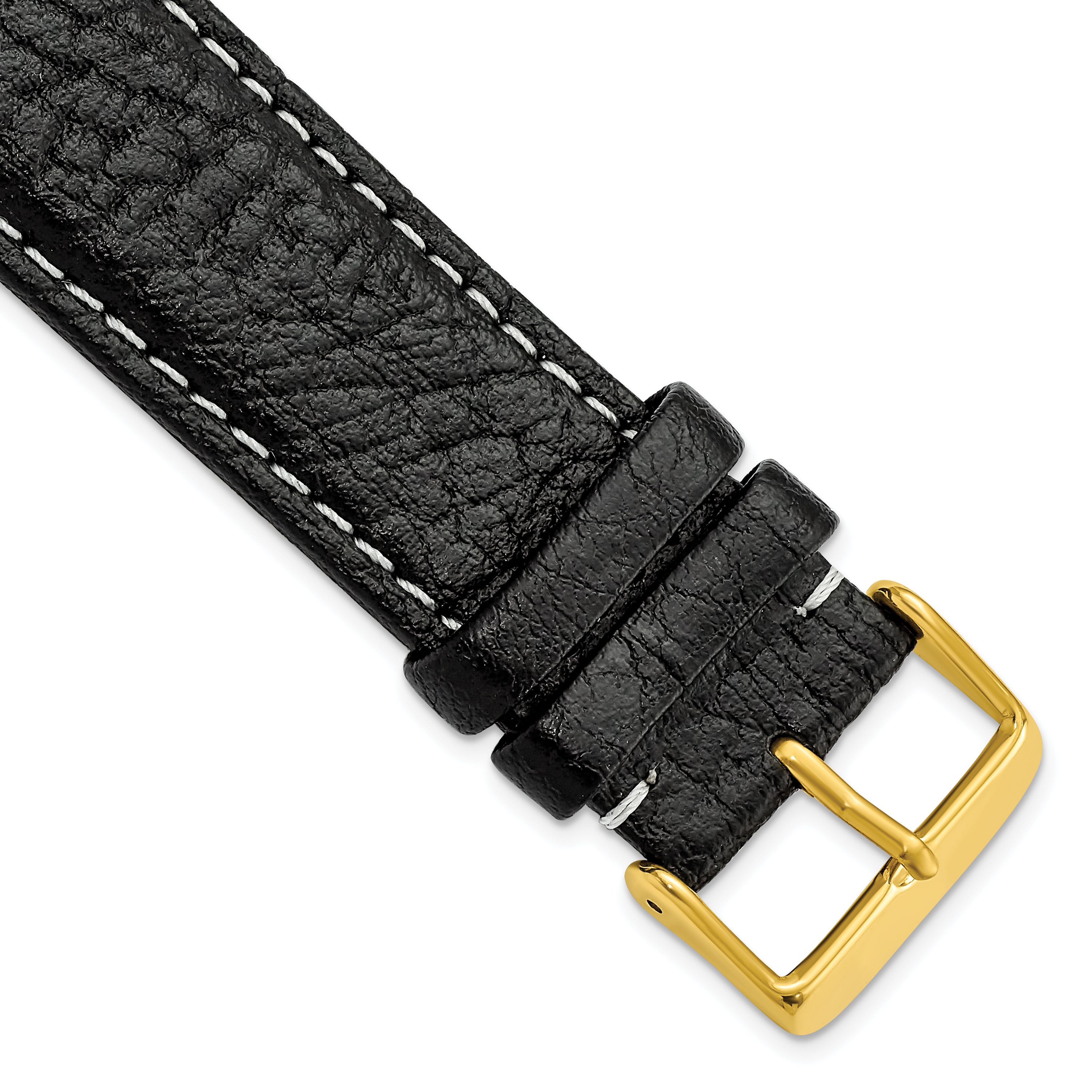 DeBeer 24mm Long Black Sport Leather with White Stitching and Gold-tone Buckle 8.5 inch Watch Band