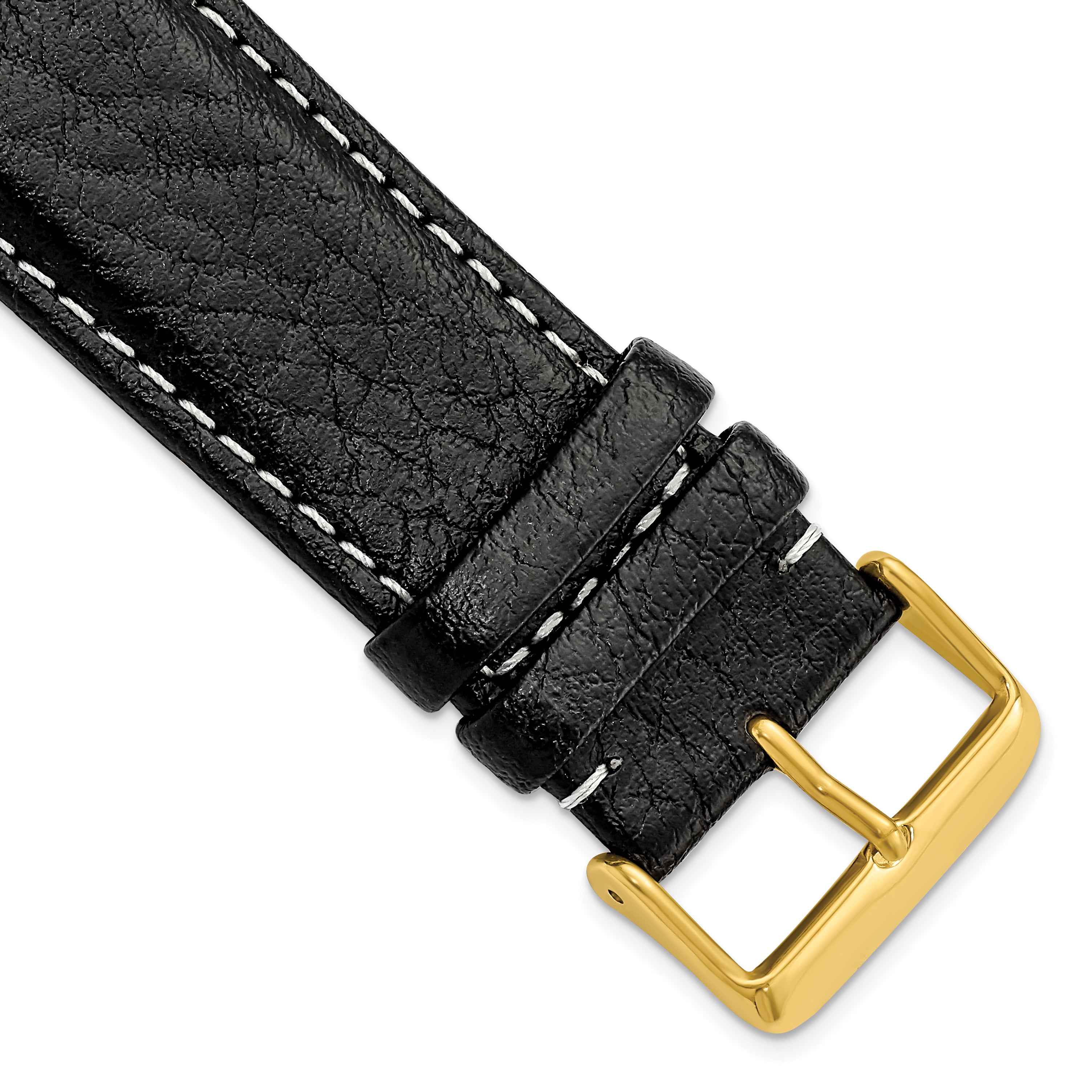 DeBeer 26mm Long Black Sport Leather with White Stitching and Gold-tone Buckle 8.5 inch Watch Band