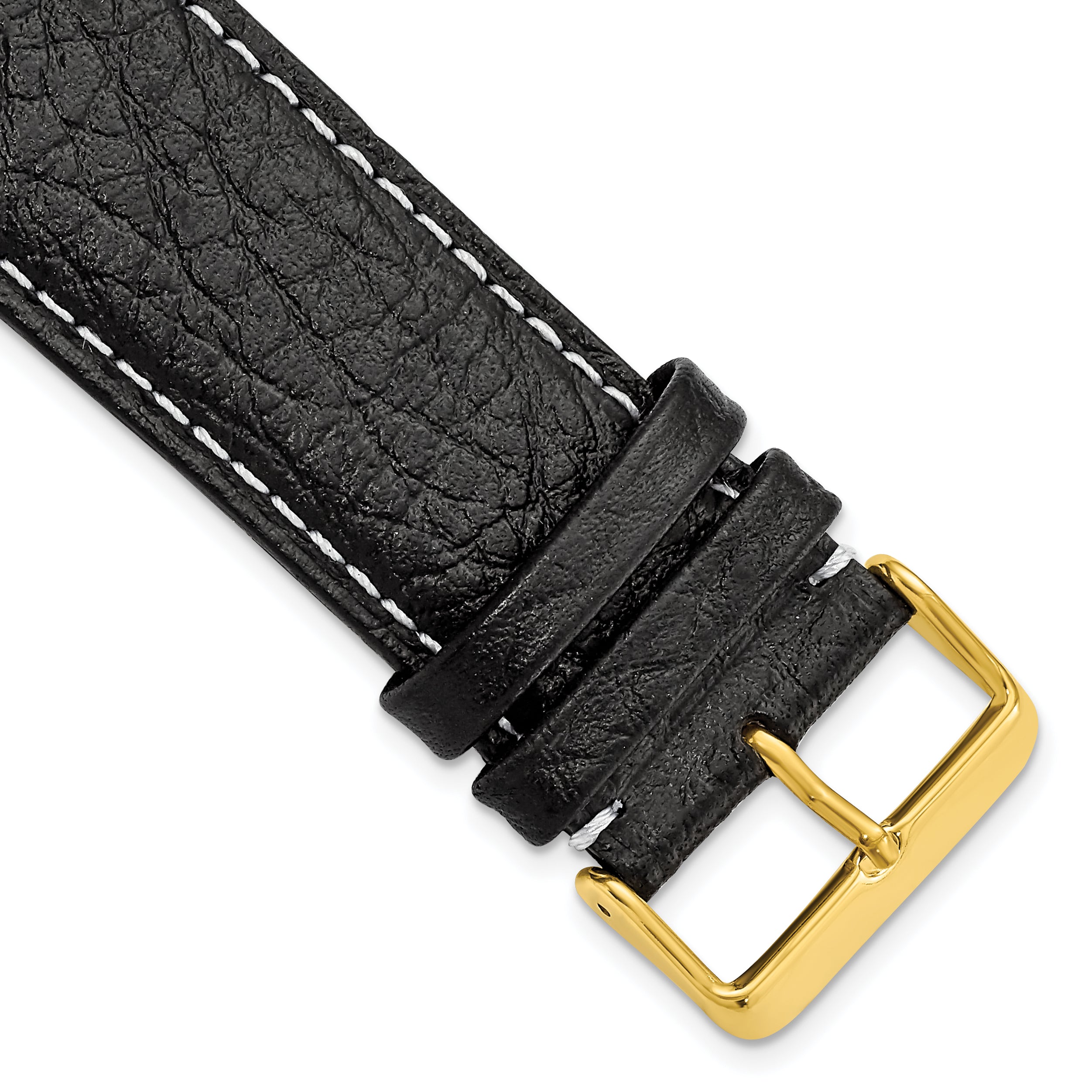 DeBeer 28mm Long Black Sport Leather with White Stitching and Gold-tone Buckle 8.5 inch Watch Band